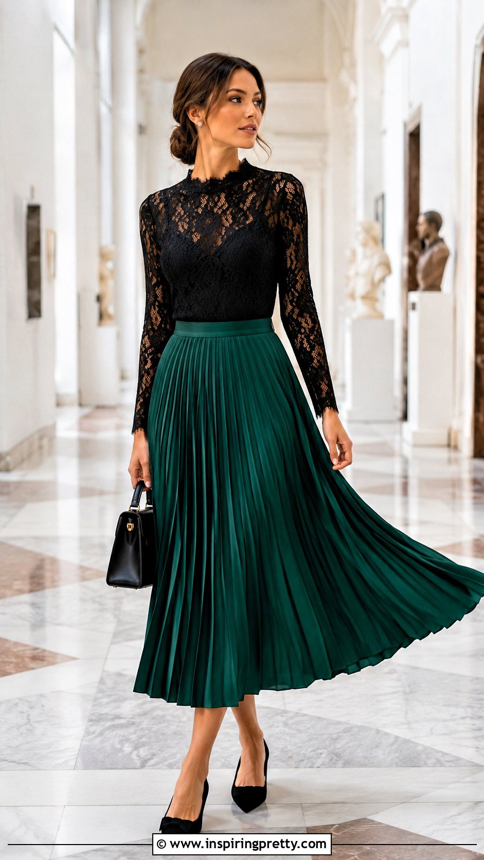 Eyelash Lace Top With Pleated Midi Skirt - 25 Eyelash Lace Top outfit ideas