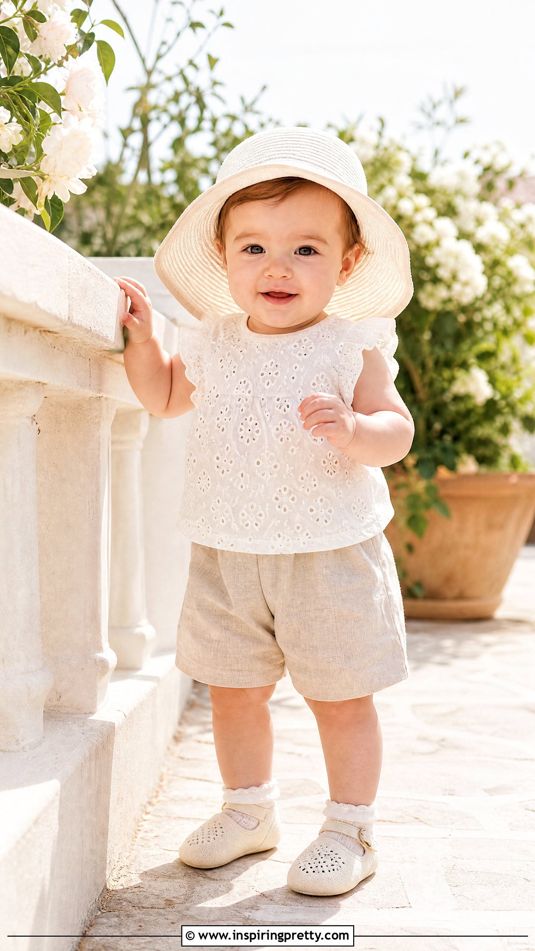 Eyelet Baby Top With Linen Shorts - 50 baby tops designs