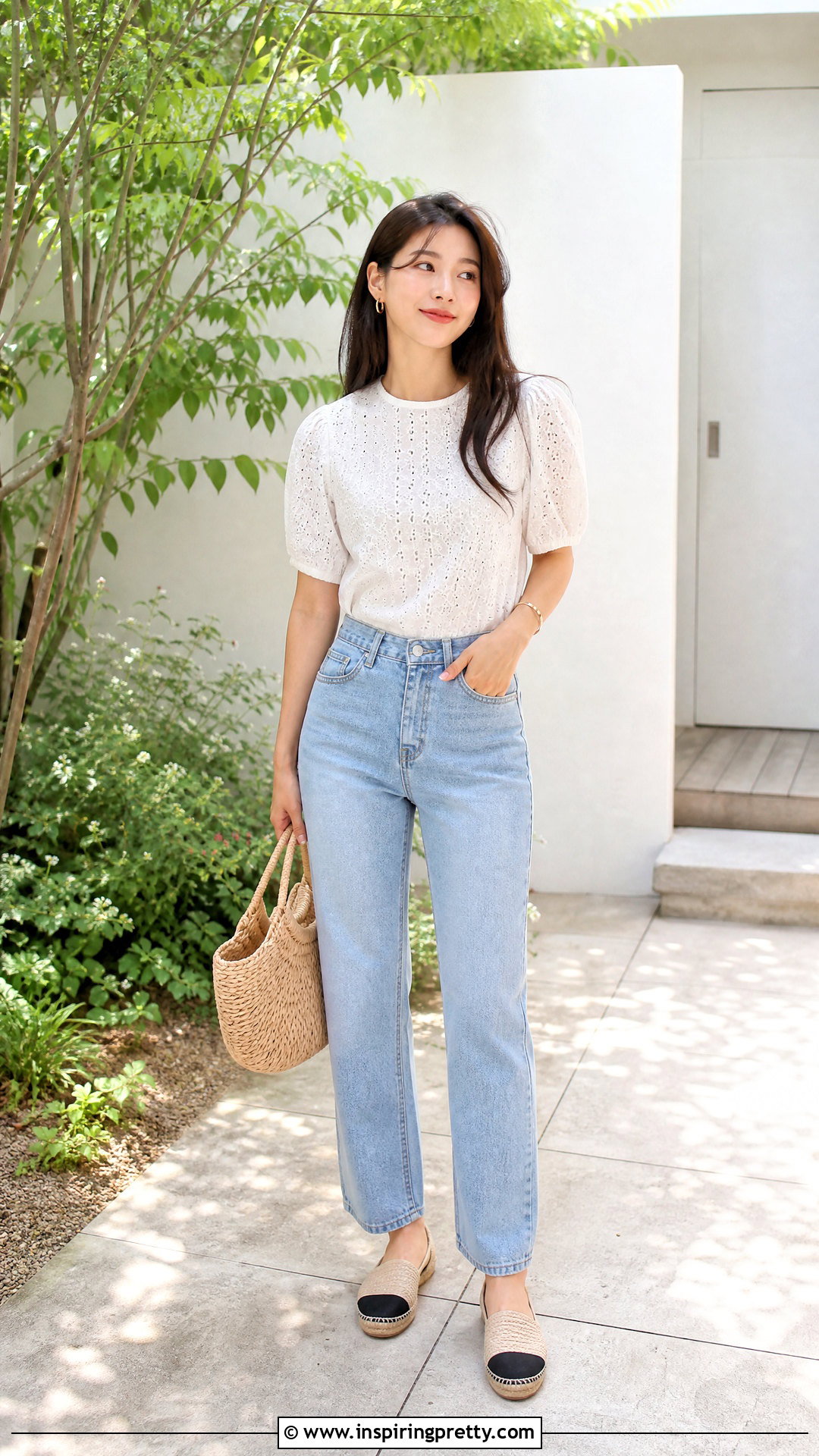 Eyelet Cotton Blouse Outfit - 50 korean tops for women