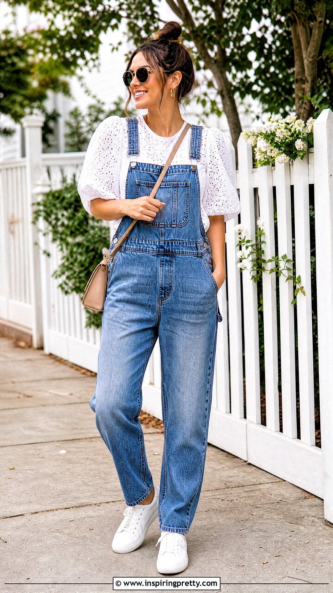 Eyelet Top Under Denim Overalls - How To Style Eyelet Tops (20 Ways)