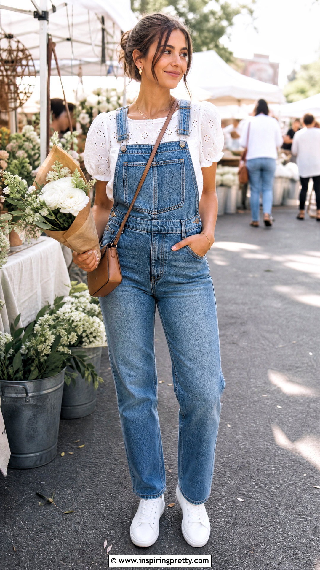 Eyelet Top With Overalls - 50 eyelet top outfit ideas
