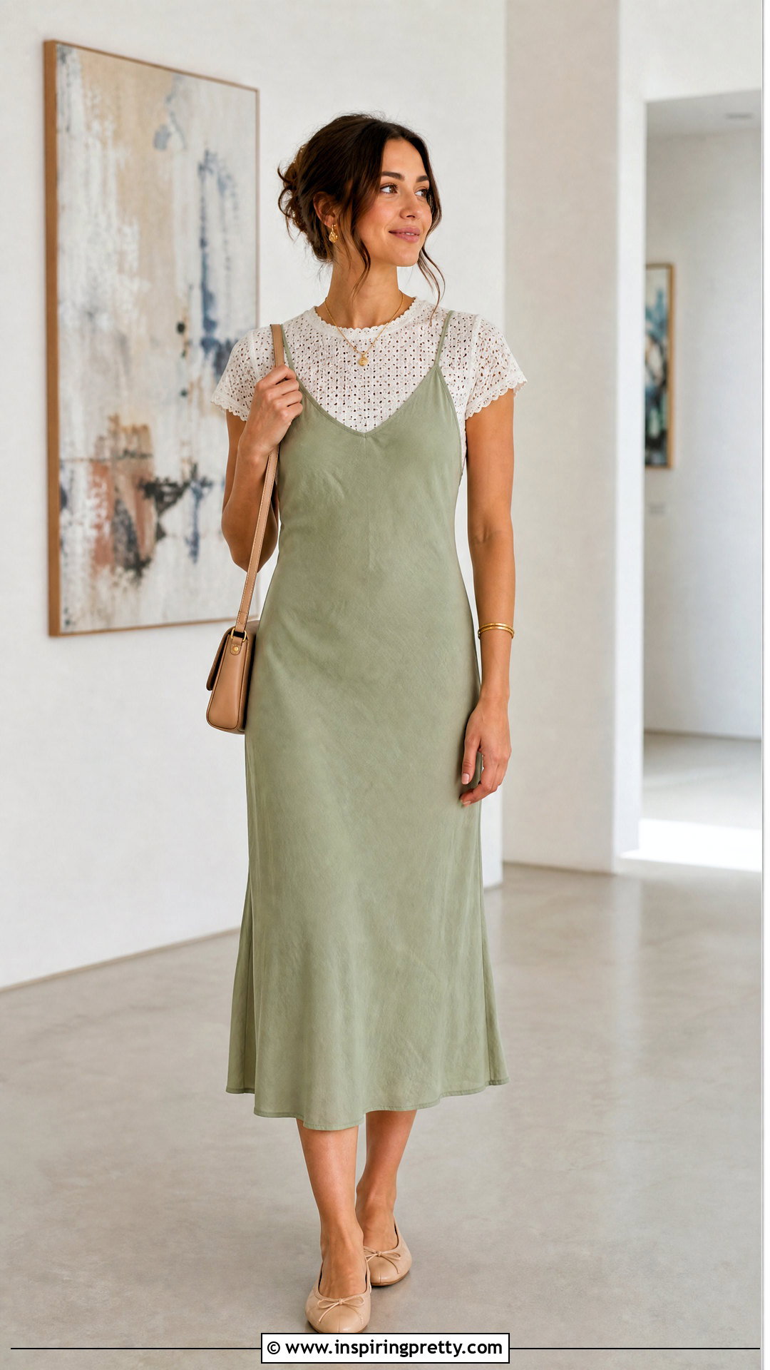 Eyelet Top With a Slip Dress - 50 eyelet top outfit ideas