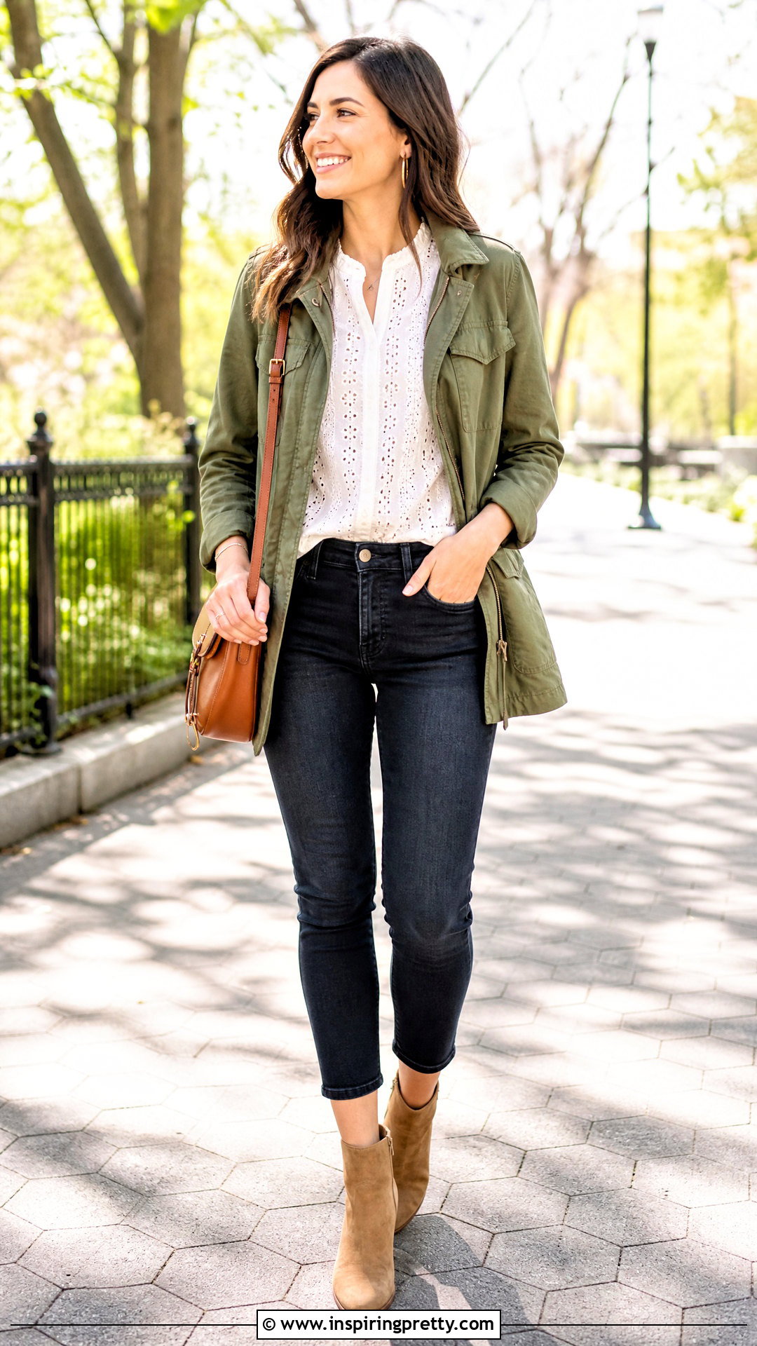 Eyelet Top With a Utility Jacket - 50 eyelet top outfit ideas
