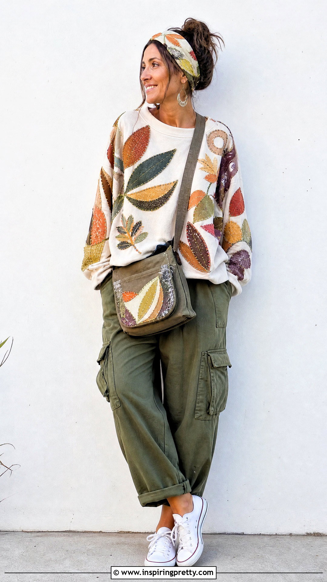 Fabric Scrap Applique Top With Cargo Pants - 25 diy boho tops upcycled clothing ideas