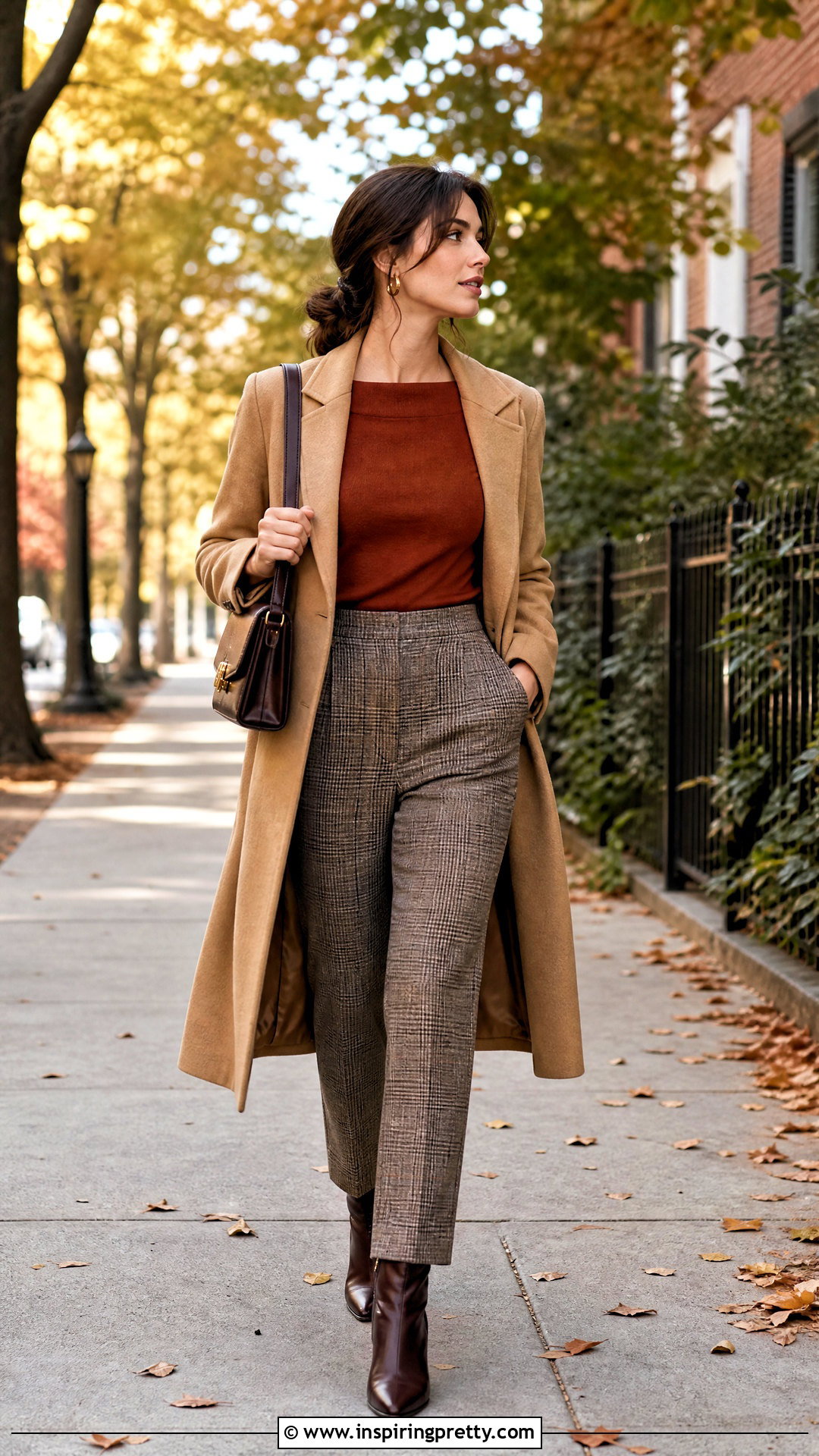 Fall Boat Neck Top With Plaid Trousers - 50 boat neck top outfits