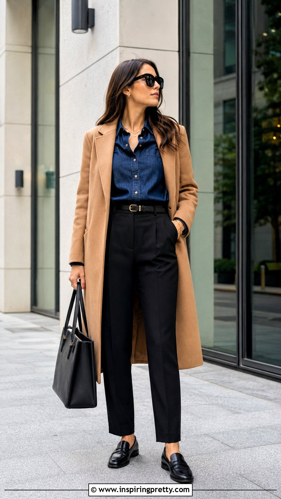 Fall Denim Shirt With Black Trousers - 20 Fall Tops For Women 2024