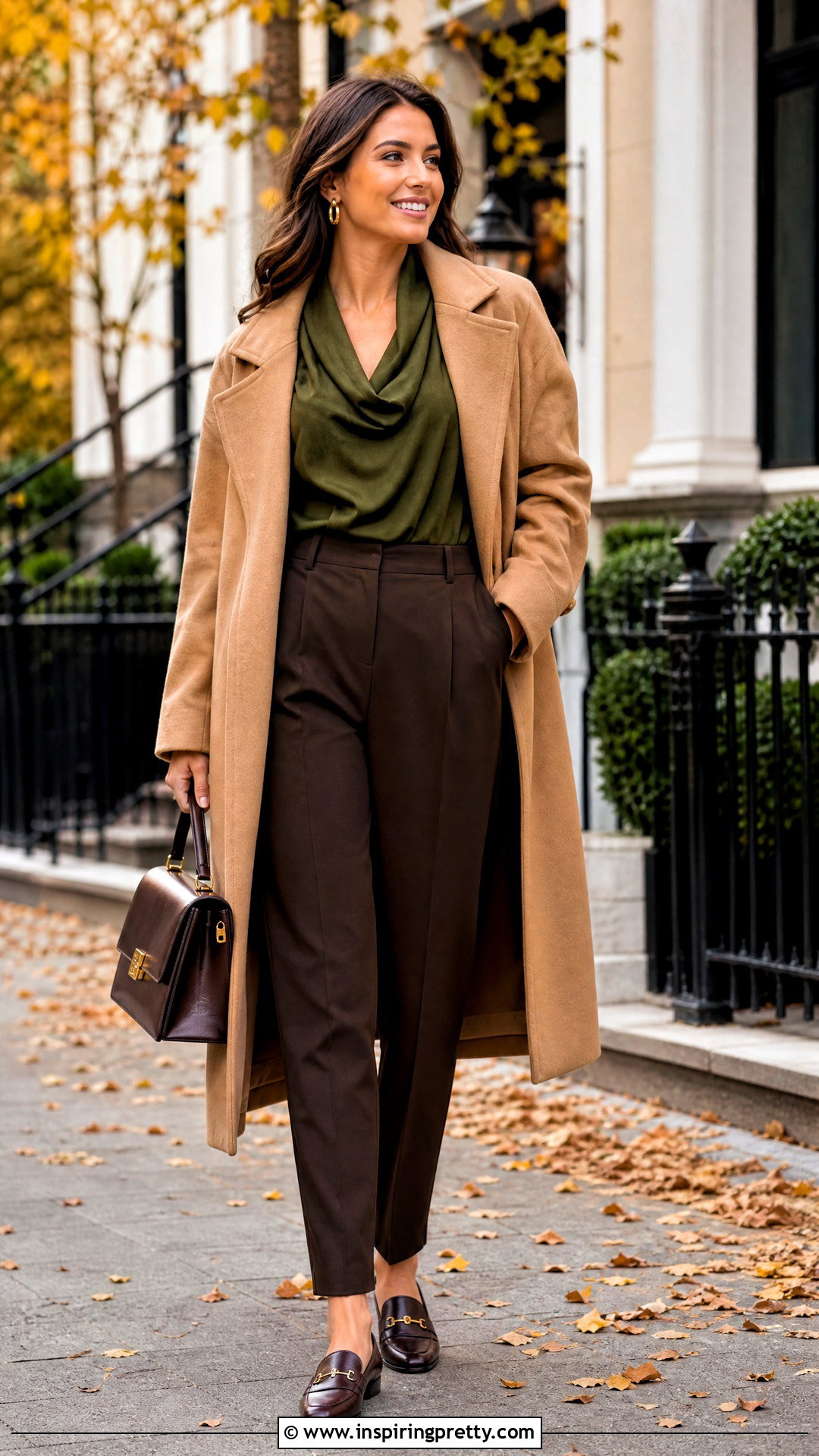 Fall Draped Top With Trousers And Loafers - 50 draped top outfit ideas