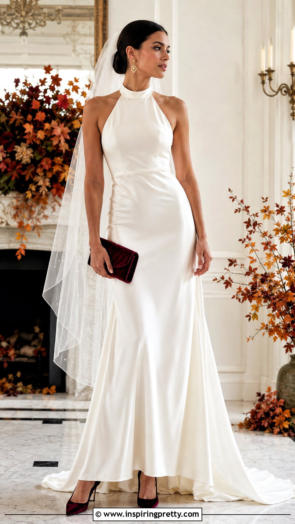 Fall Halter Wedding Dress With Velvet Accessories - 50 halter top wedding dress outfit ideas