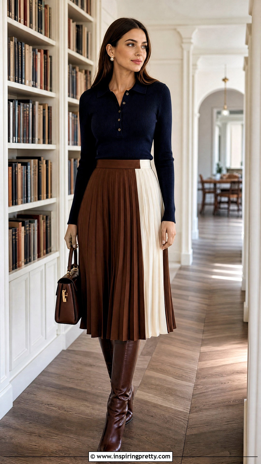 Fall Knit Polo With Pleated Midi Skirt - 20 shop fall tops outfit ideas