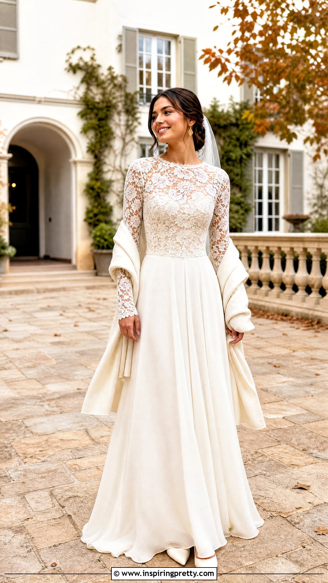 Fall Long Sleeve Lace Wedding Dress - 25 lace top flowy bottom wedding dress outfit ideas