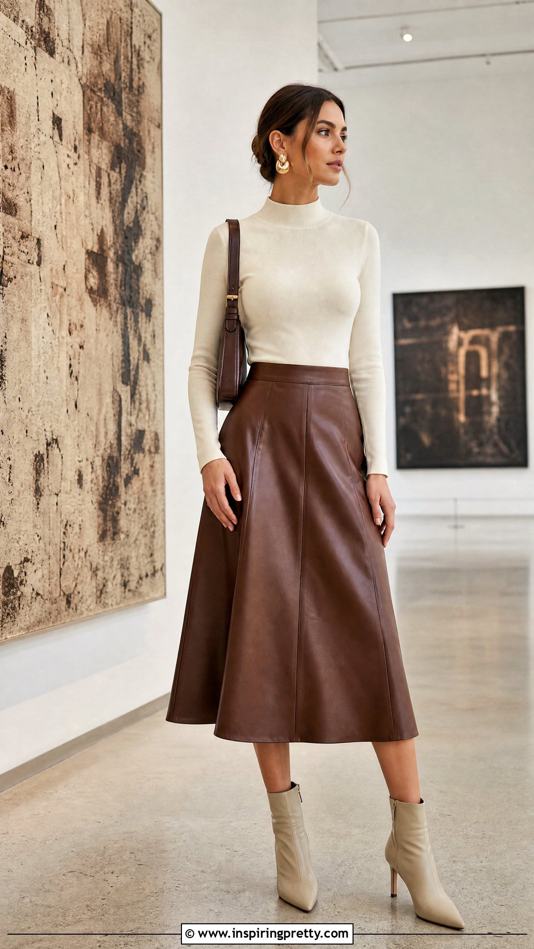 Fall Mock Neck Top With Faux Leather Skirt - 20 shop fall tops outfit ideas