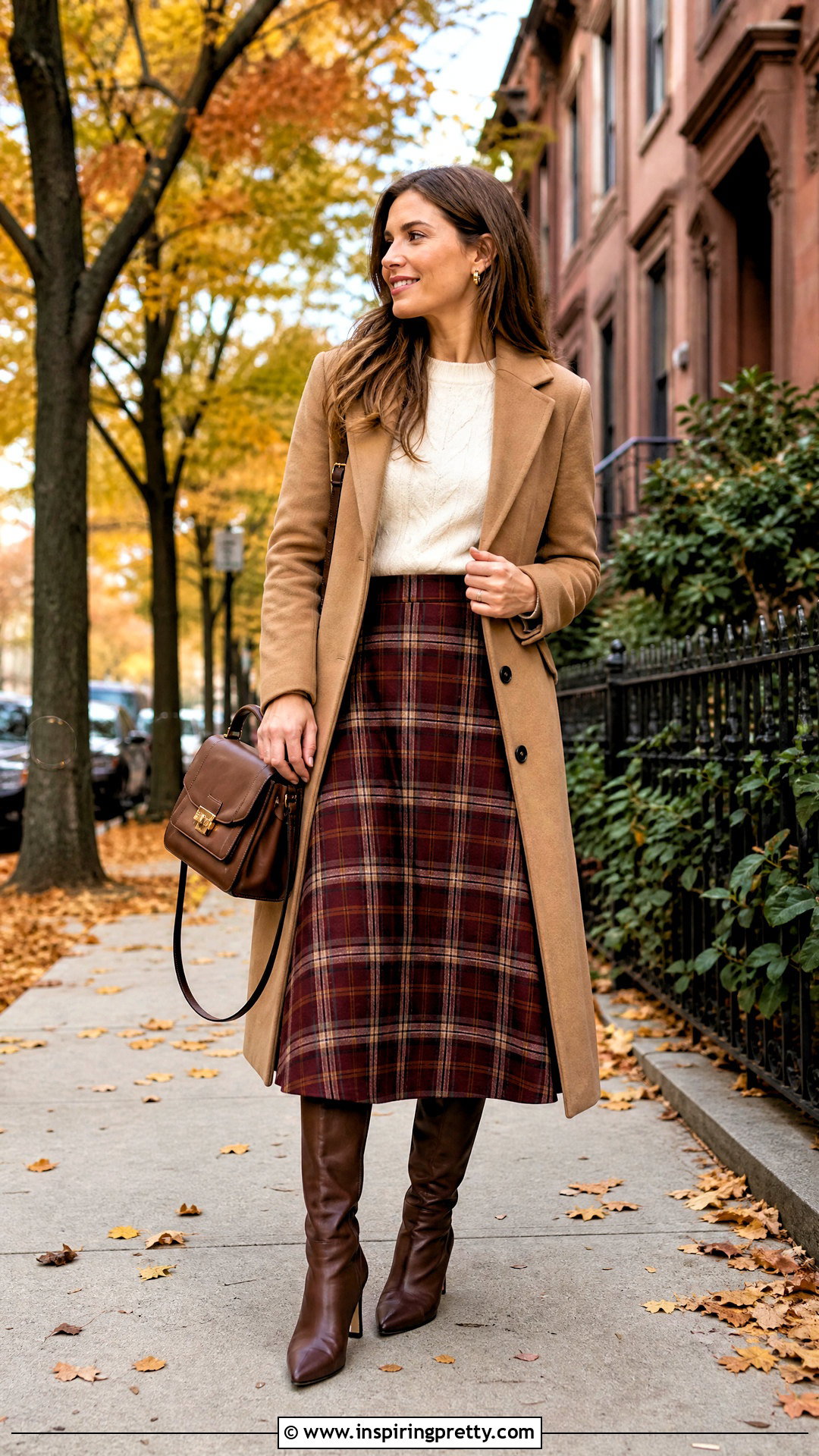 Fall Plaid Midi Skirt With Sweater And Boots - 50 top skirt outfit ideas