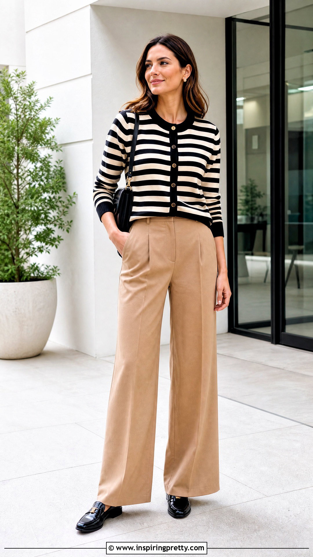 Fall Striped Cardigan With Wide Leg Trousers - 20 shop fall tops outfit ideas