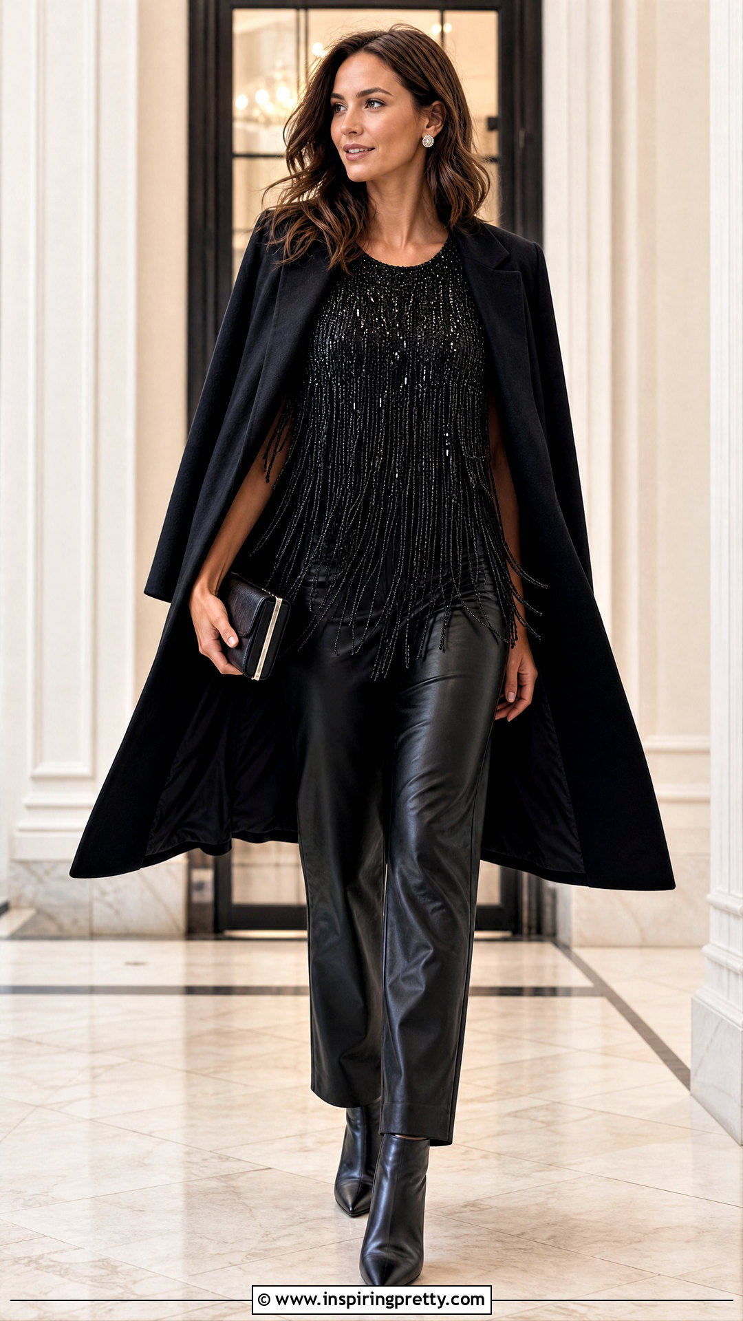 Fancy Beaded Fringe Top With Leather Pants - 50 Fancy Top Designs