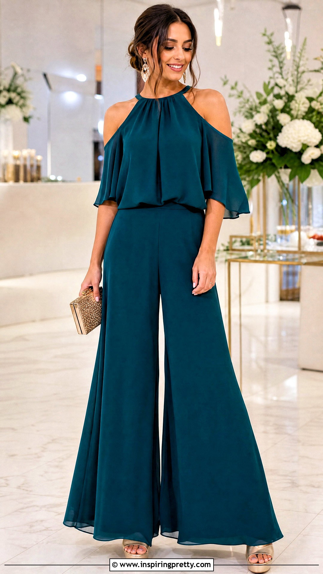 Fancy Cold Shoulder Top With Palazzo Pants - 50 Fancy Top Designs