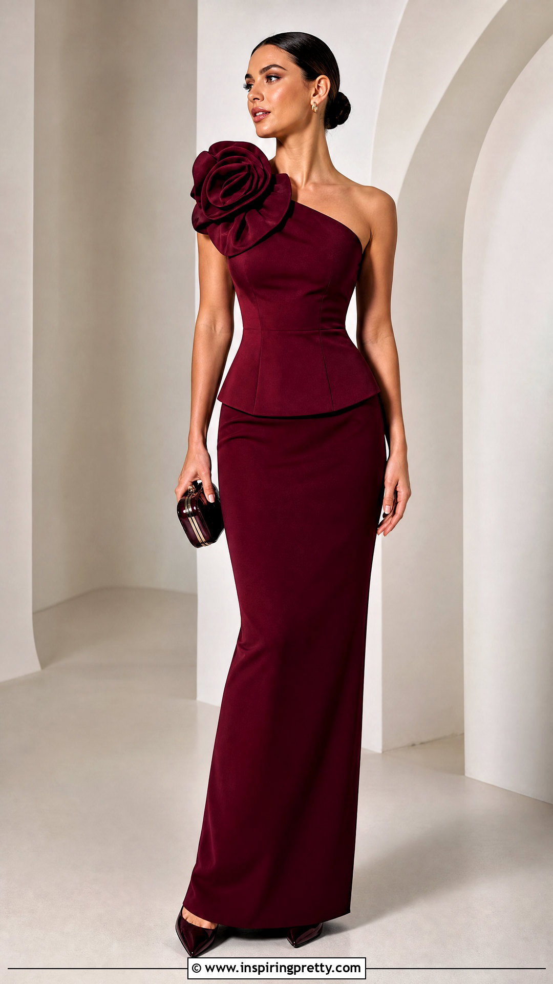 Fancy Corsage Top With Column Skirt - 50 Fancy Top Designs