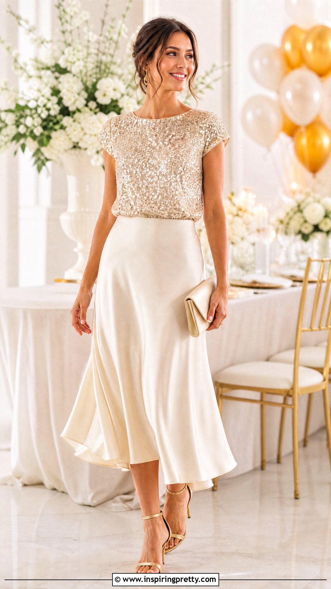 Fancy Gold Sequin Top With Ivory Skirt - 50 Fancy Top Designs