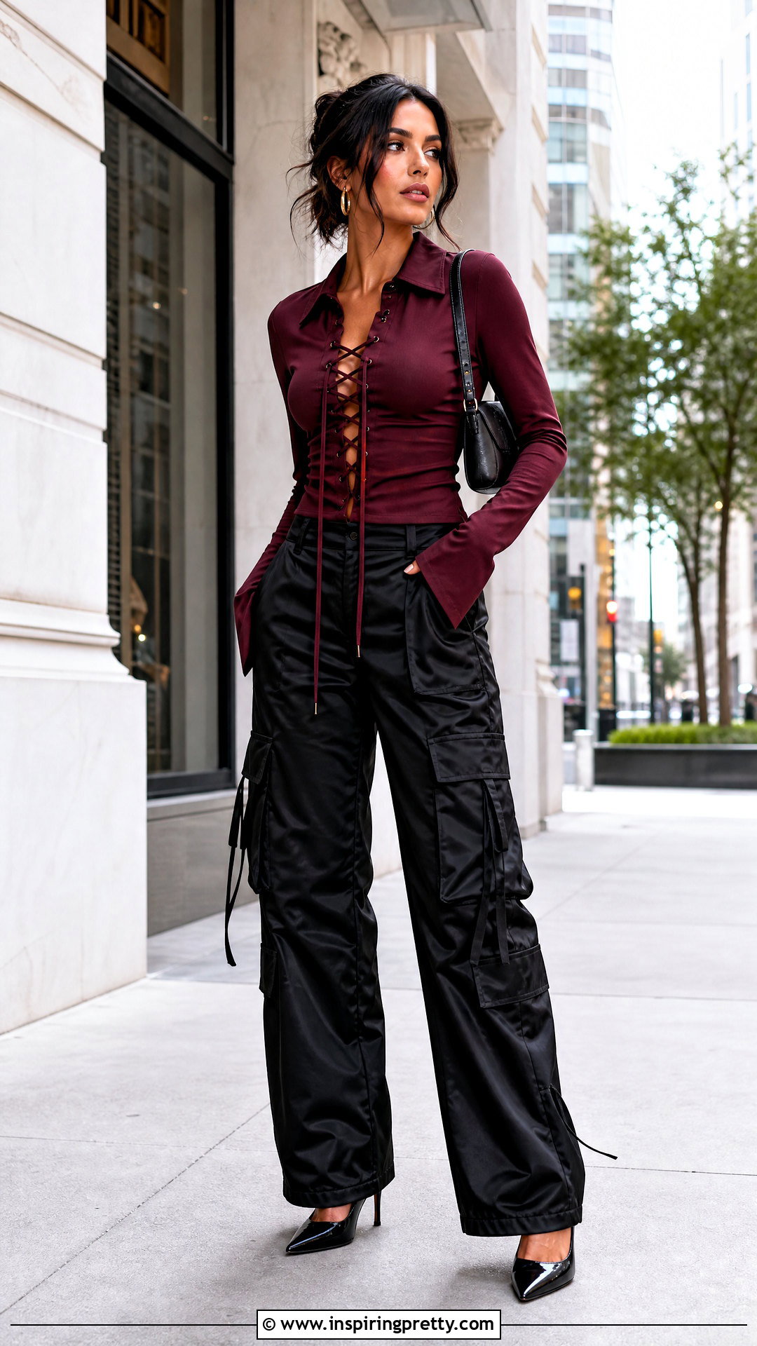 Fancy Lace Up Top With Cargo Pants - 50 Fancy Top Designs