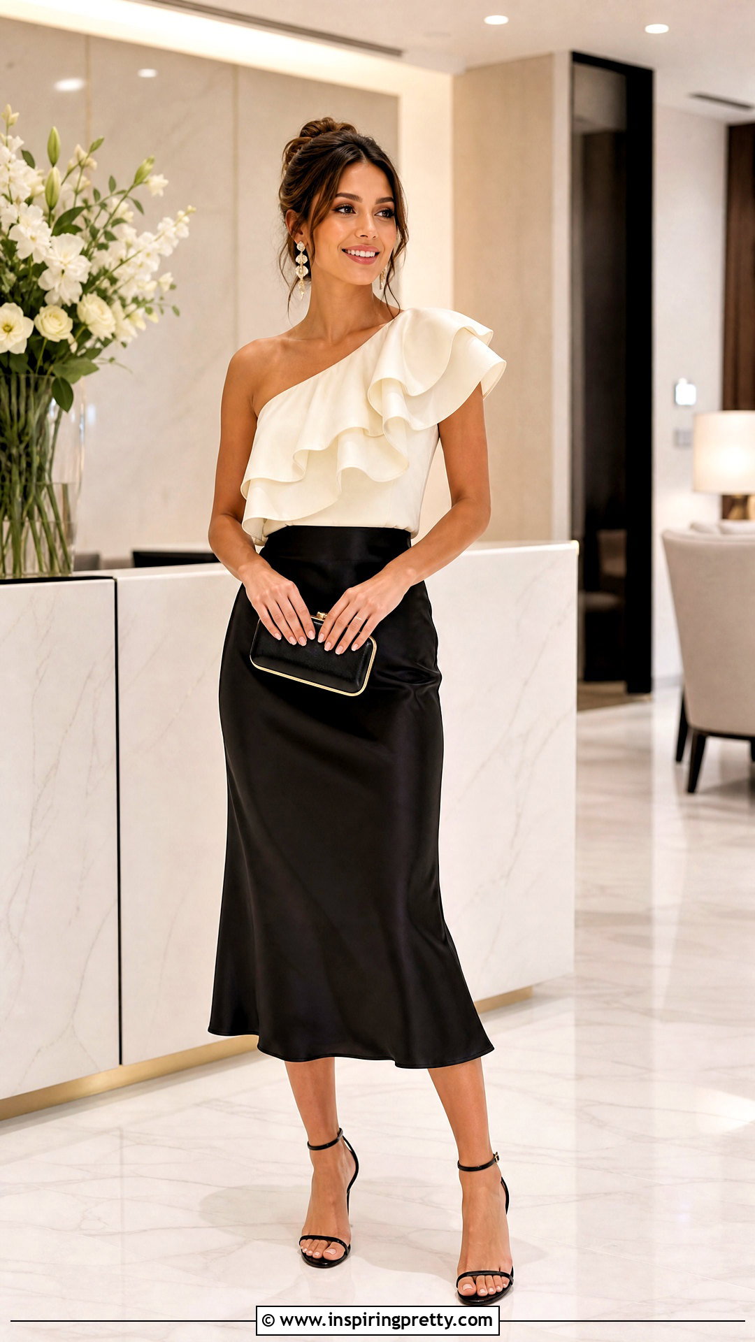 Fancy One Shoulder Ruffle Top With Midi Skirt - 50 Fancy Top Designs
