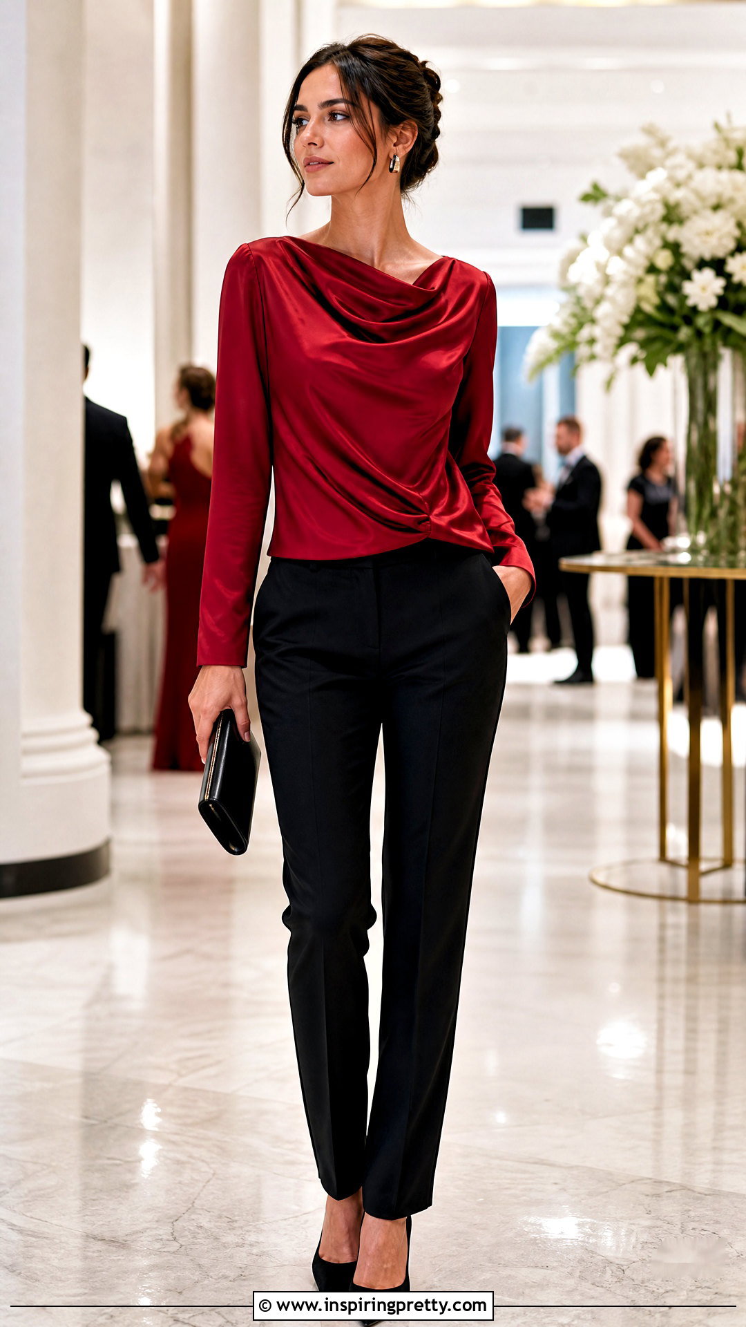 Fancy Red Satin Top With Black Trousers - 50 Fancy Top Designs