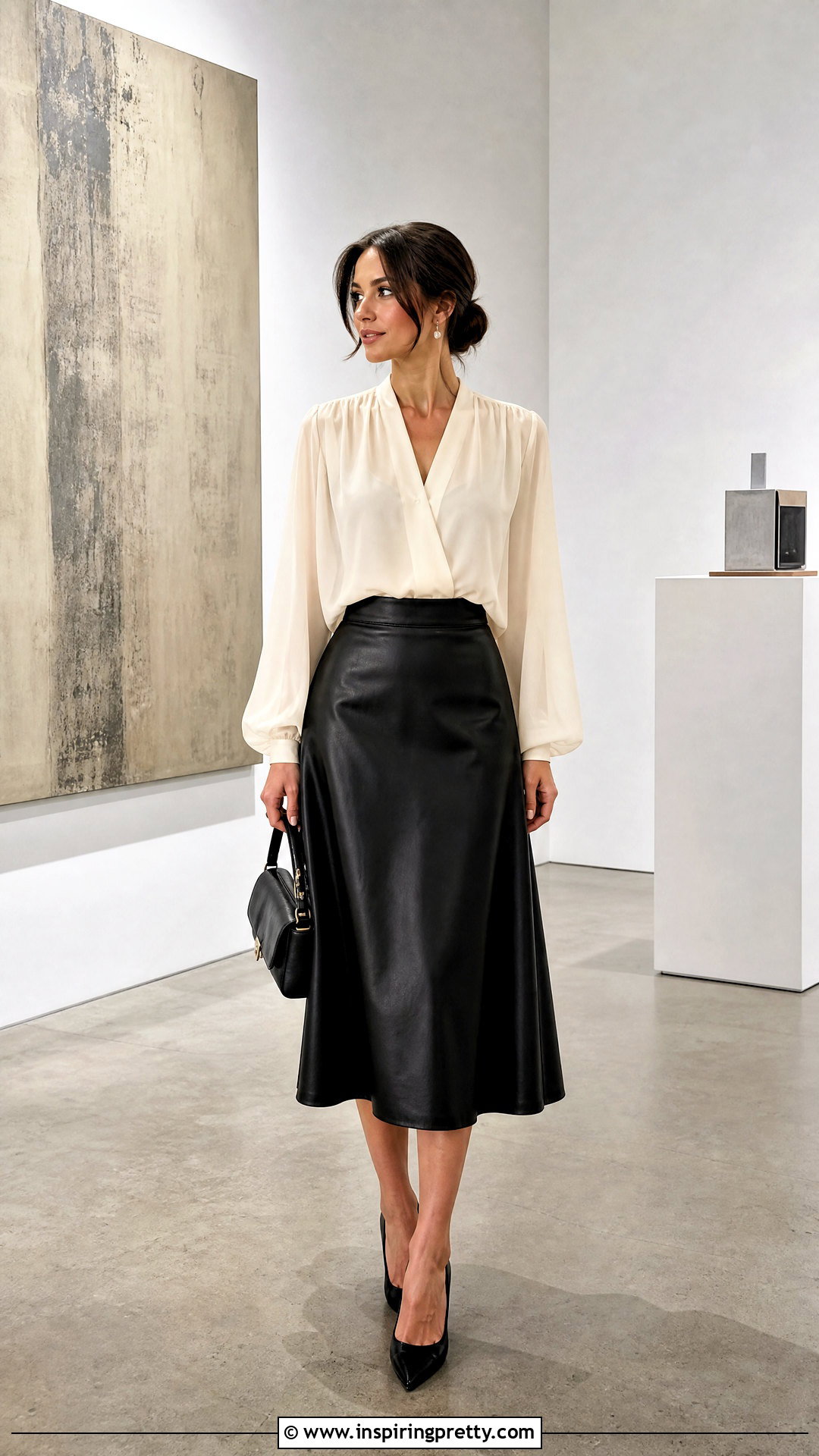 Fancy Top With Leather Midi Skirt - 50 fancy tops outfit ideas