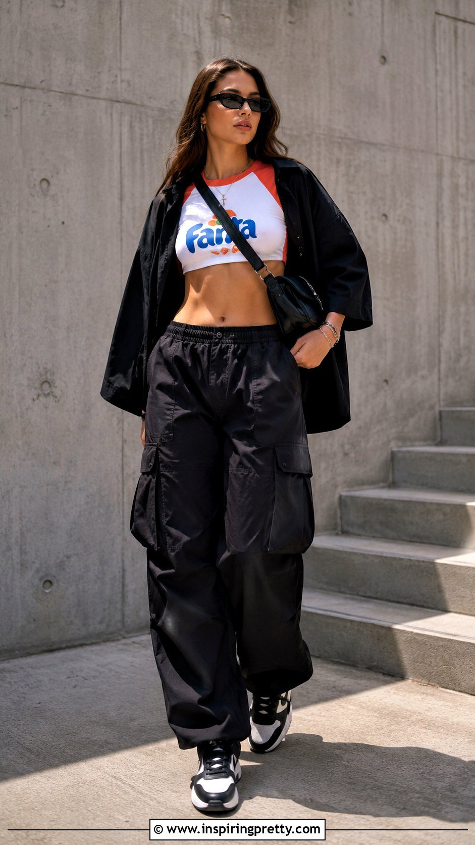 Fanta Crop Top With Black Cargo Pants - 20 fanta crop top outfit ideas