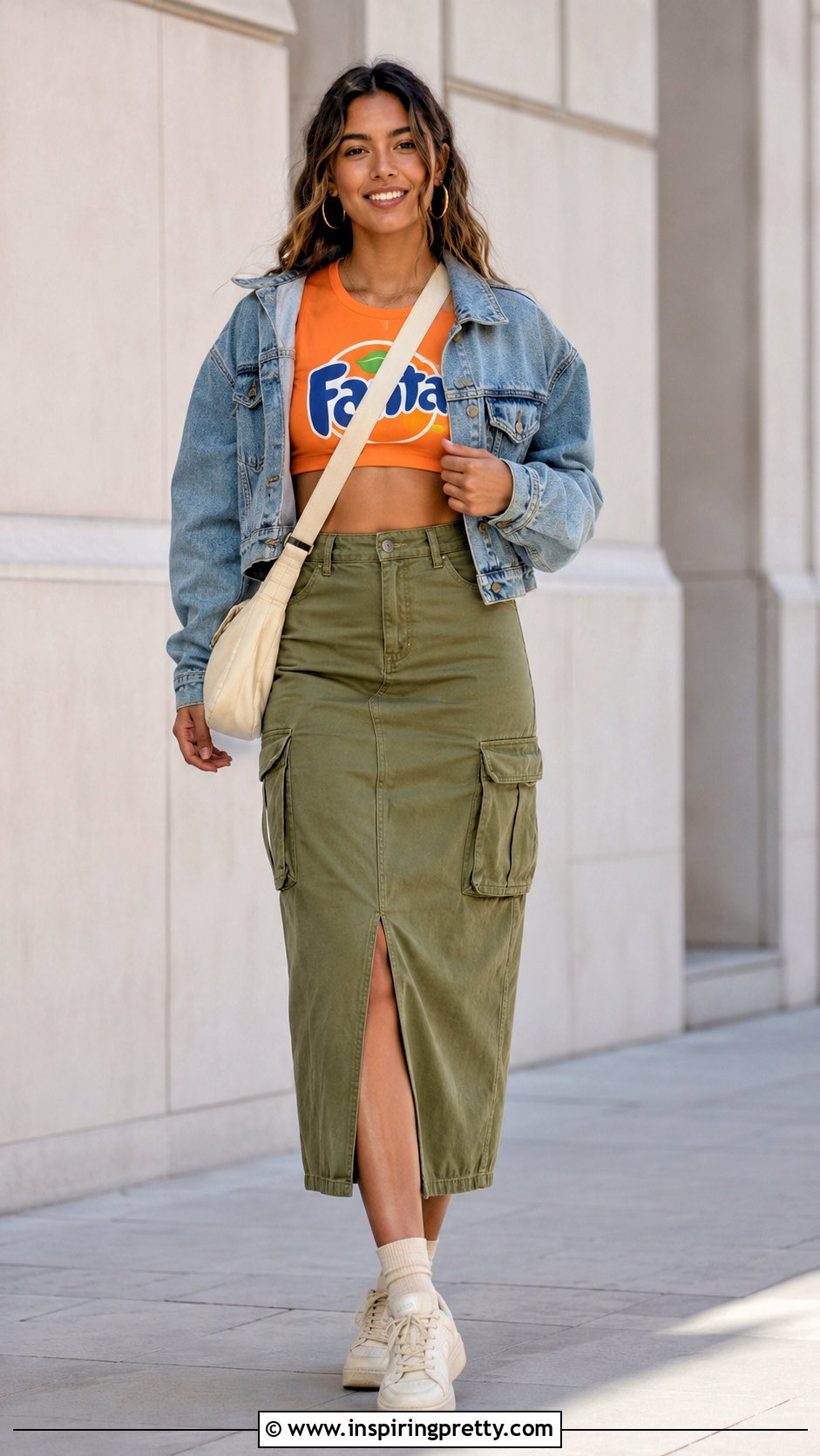 Fanta Crop Top With Olive Cargo Skirt - 20 fanta crop top outfit ideas