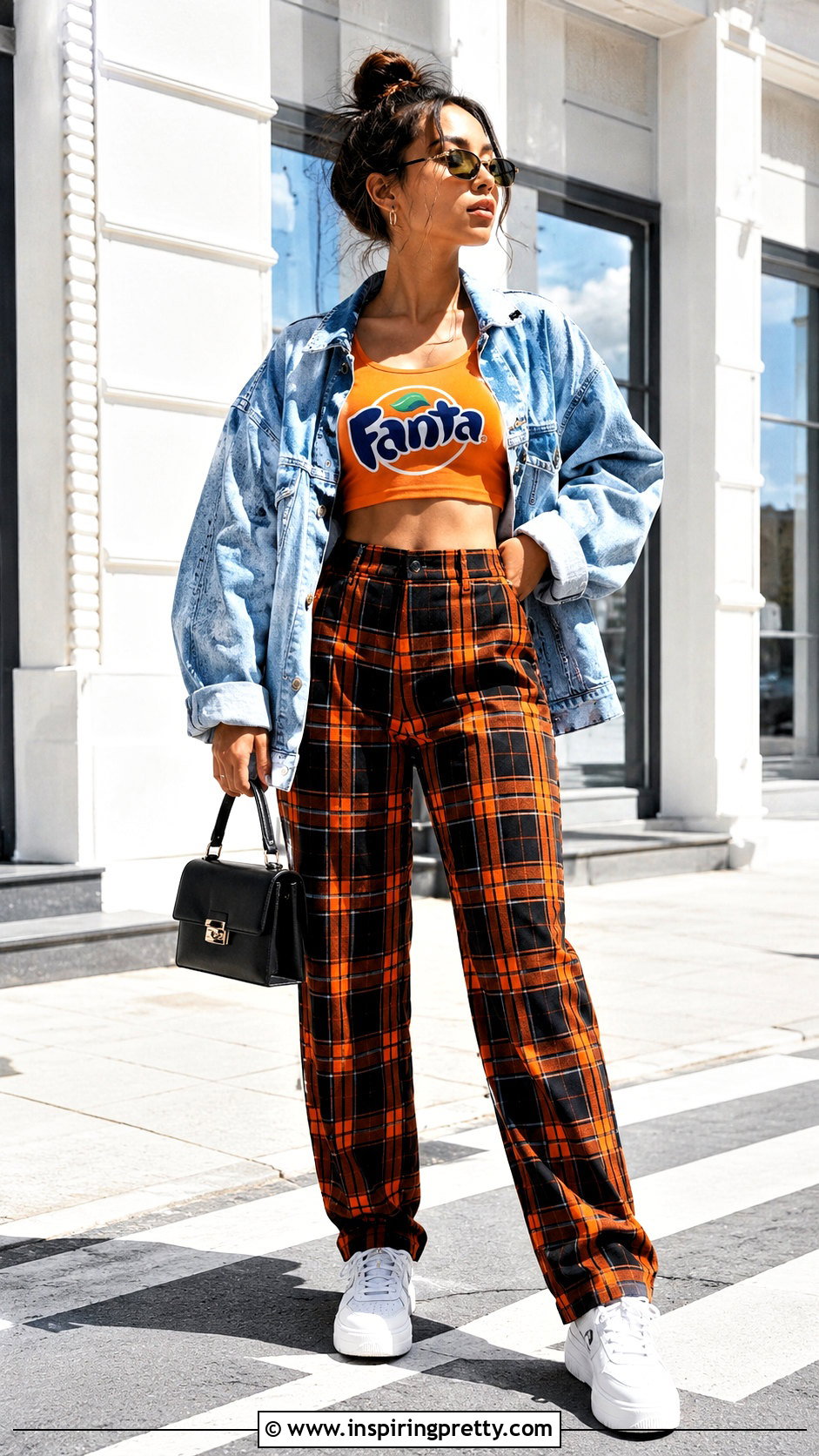 Fanta Crop Top With Plaid Pants - 20 fanta crop top outfit ideas