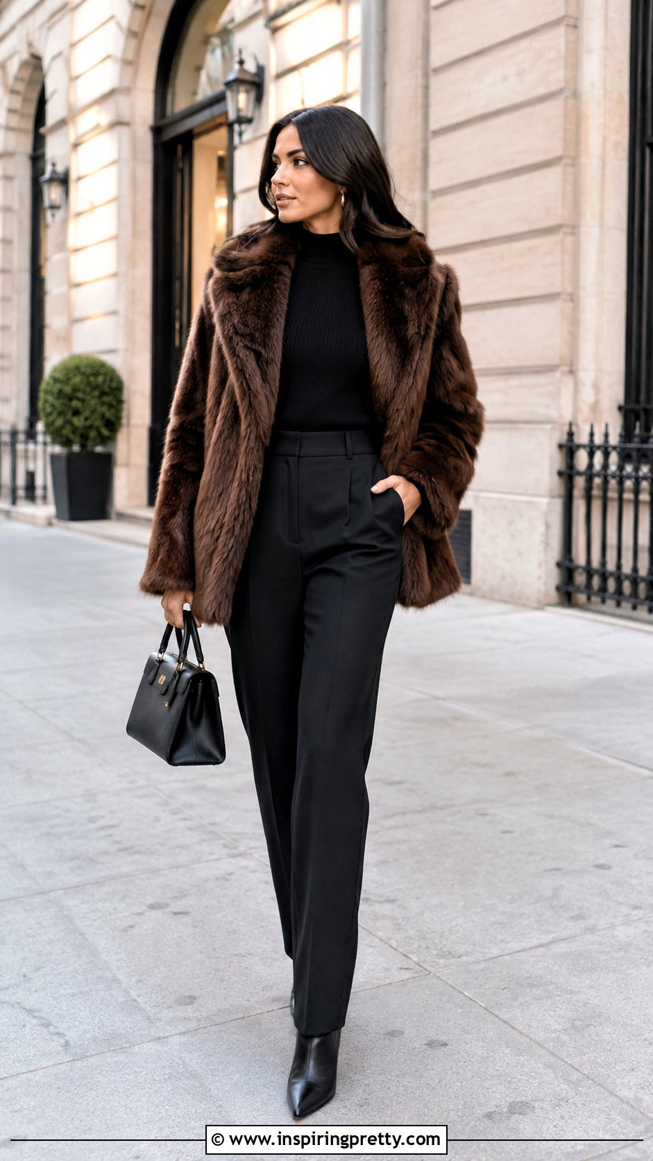 Faux Fur Coat Knit And Tailored Pants Layering Outfit - 50 top layering ideas