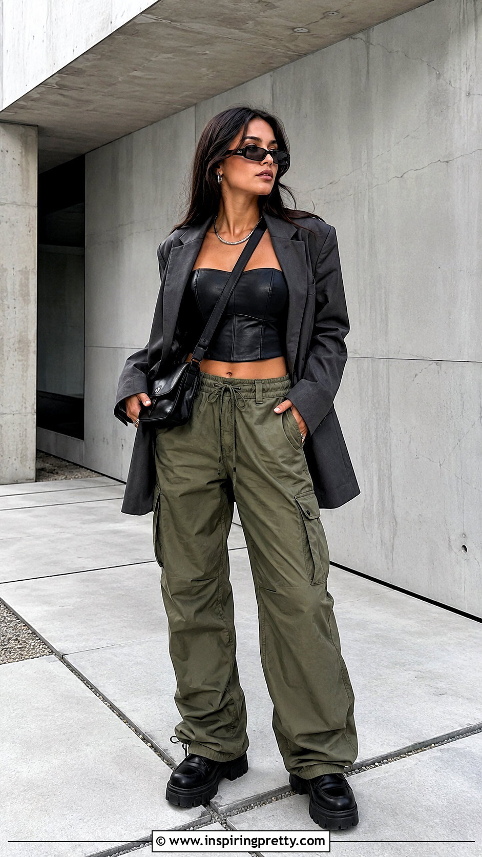 Faux Leather Crop Top And Cargo Pants - 50 crop tops aesthetic
