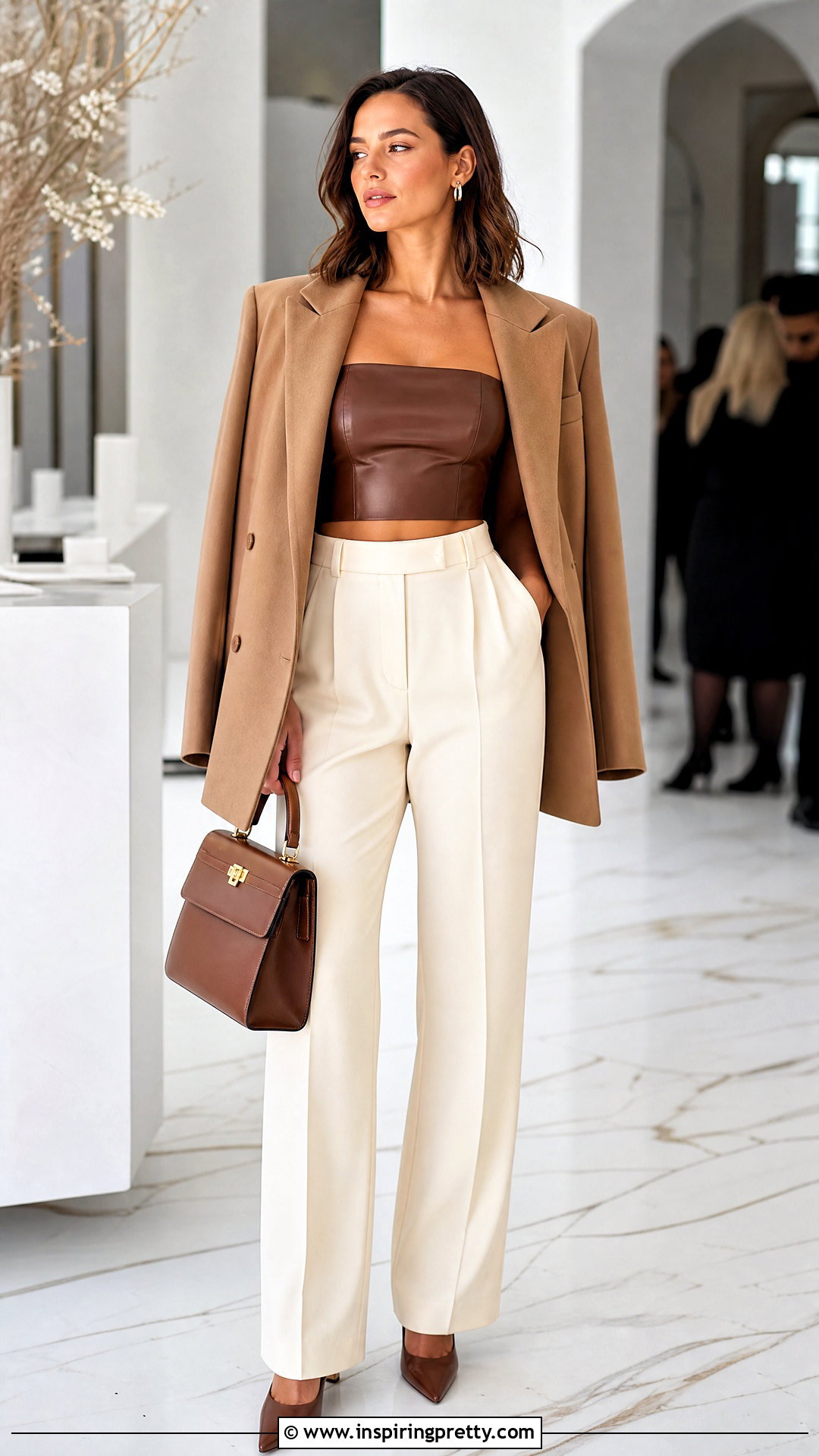 Faux Leather Crop Top With Tailored Trousers - 50 crop top styles