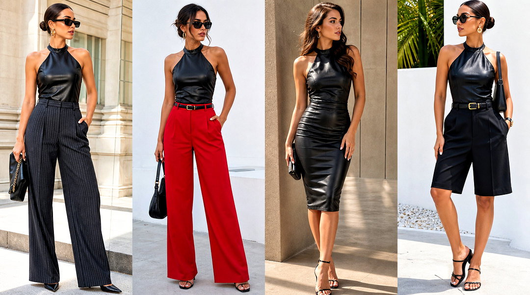 25 Faux Leather Halter Top Outfit Ideas for Bold Night Looks
