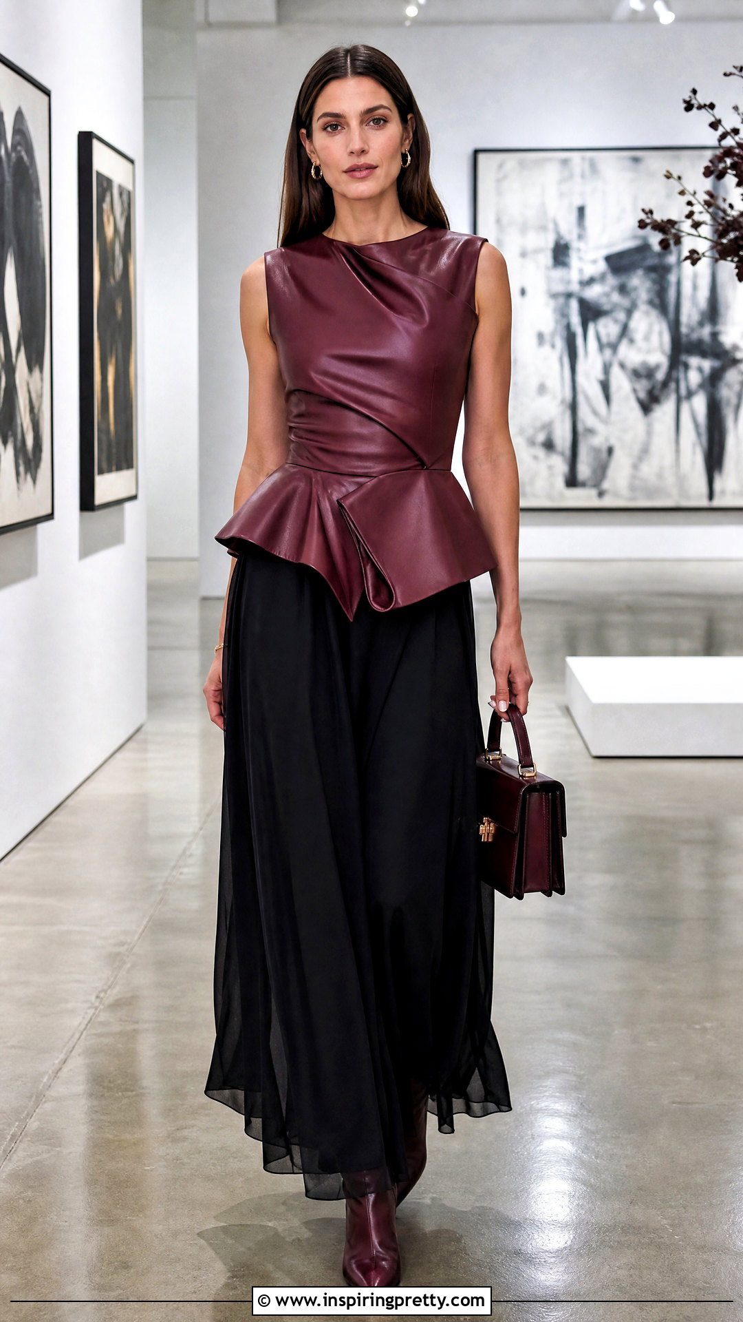 Faux Leather Statement Top With Maxi Skirt - 50 statement tops outfit ideas