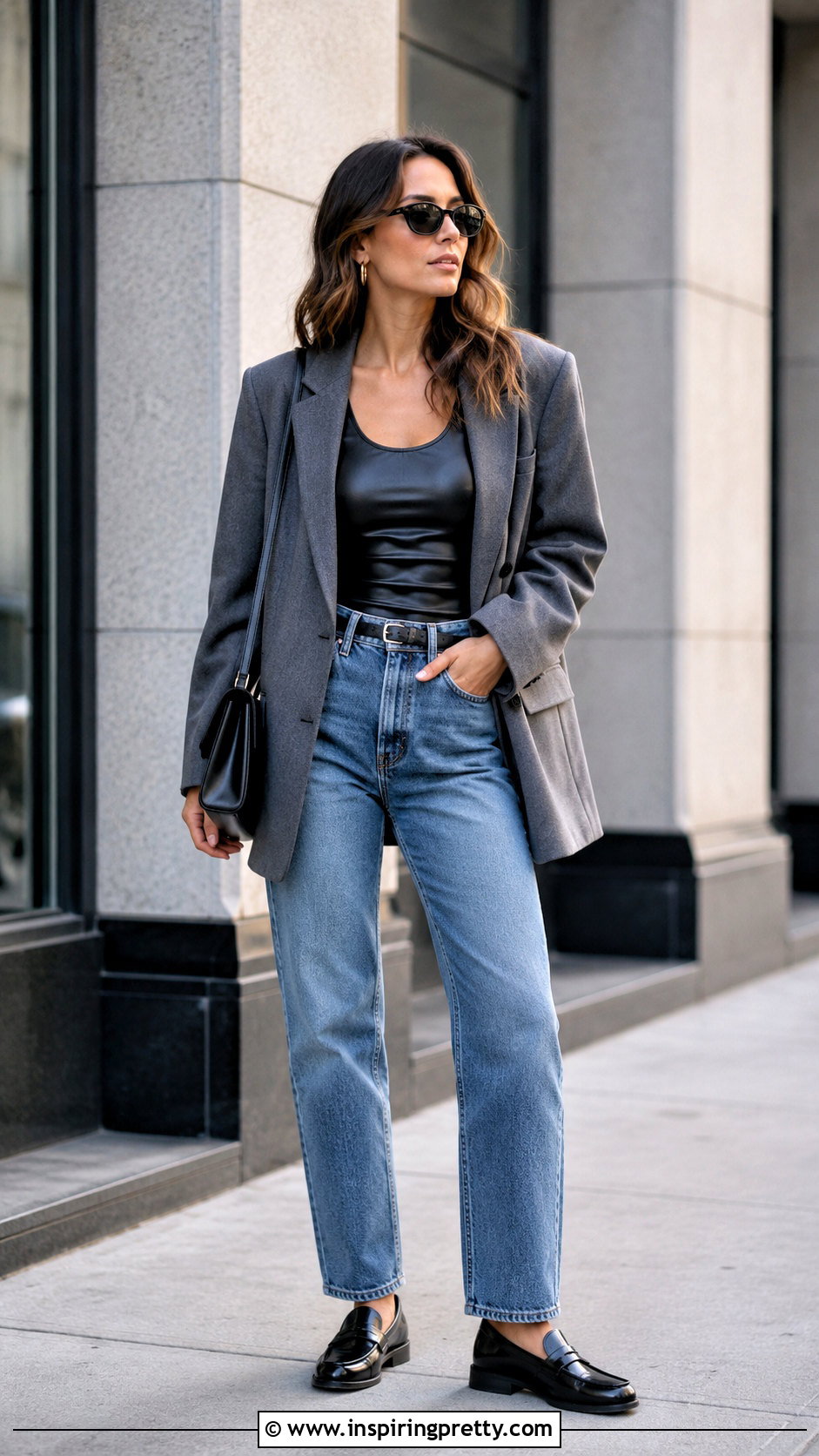 Faux Leather Tank Top With Blazer And Jeans - 20 Faux Leather Tank Top outfit ideas