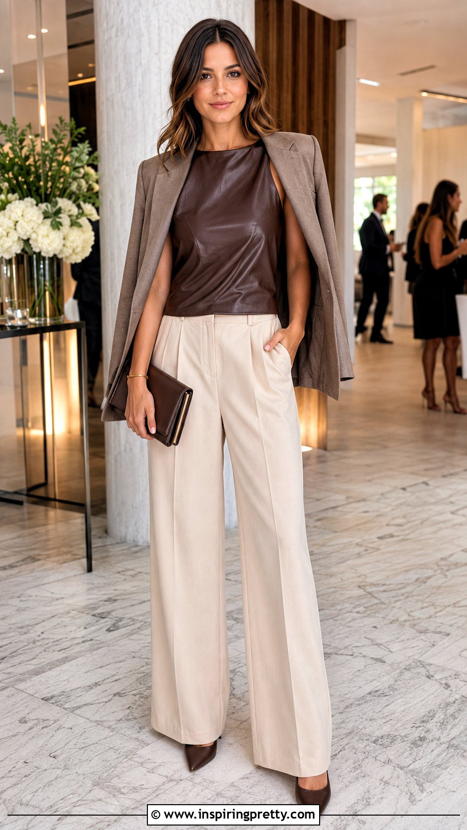 Faux Leather Top With Wide Leg Trousers - 50 ladies tops fashion
