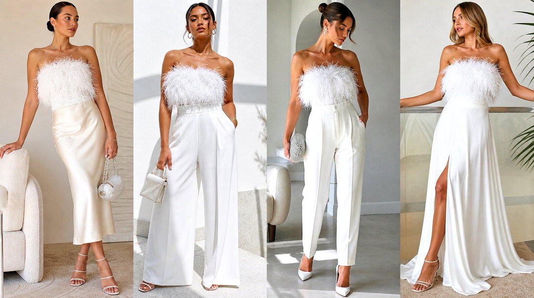 25 Feather Bandeau Top Outfit Ideas for Glam Party Style