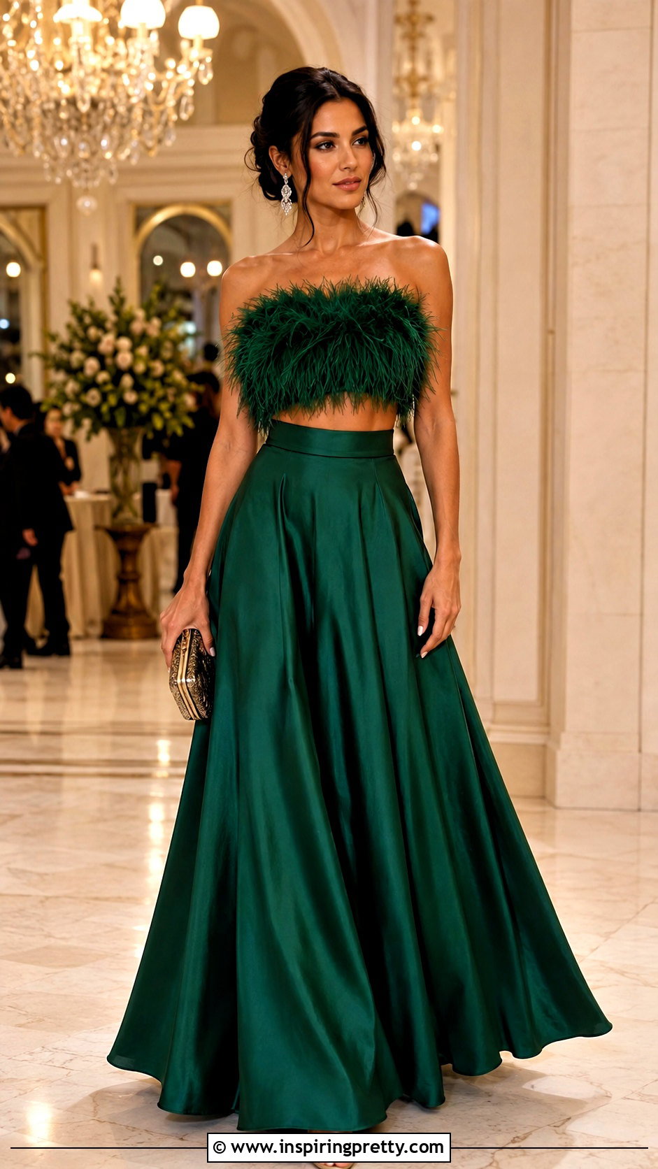 Feather Bandeau Top With Floor Length Skirt - 25 feather bandeau top outfit ideas