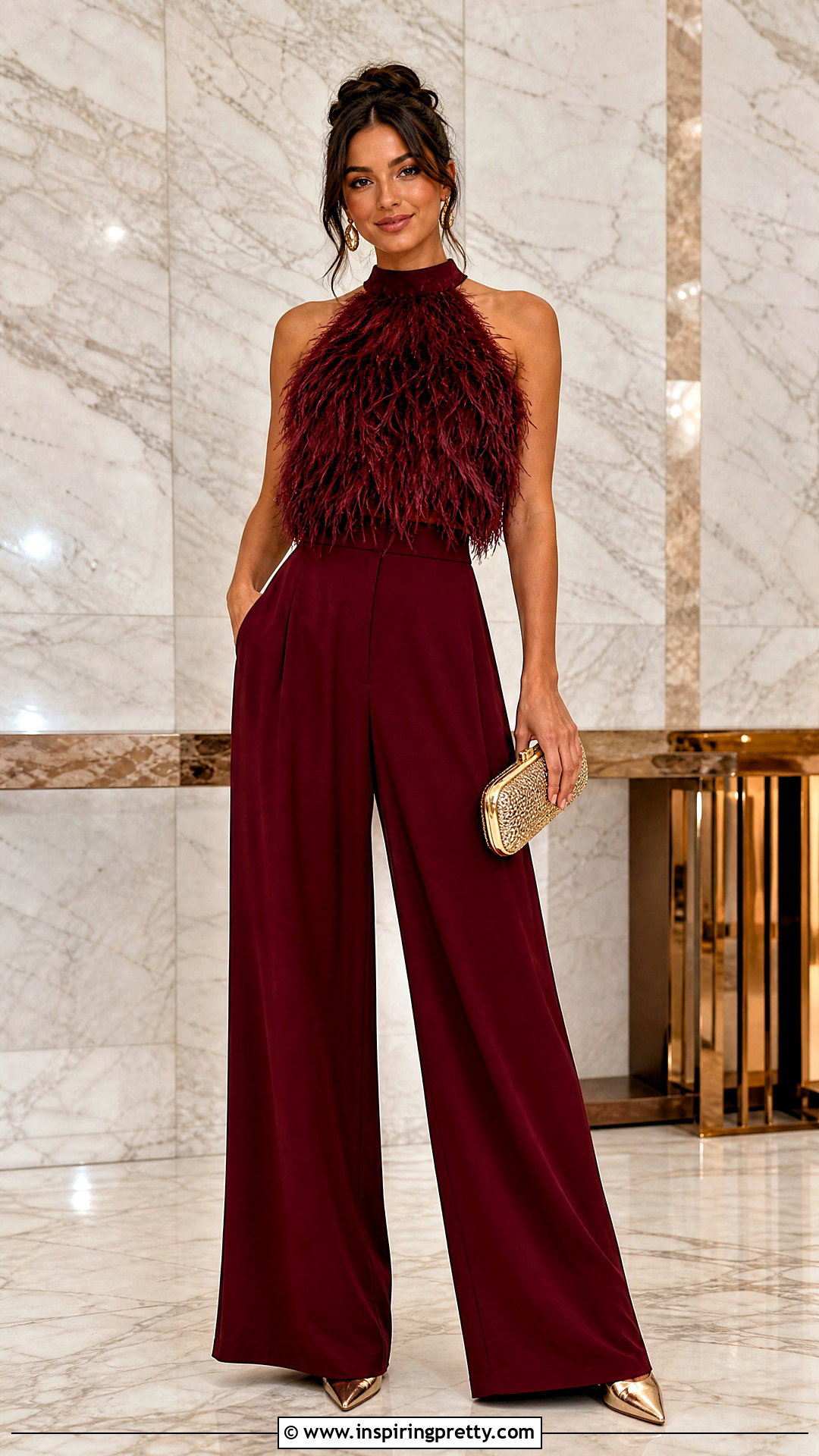 Feather Halter Top With Palazzo Pants - 20 Feather Top Fashion ideas