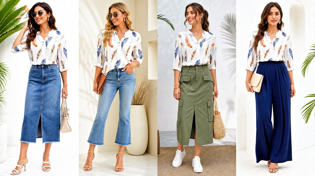 20 Feather Print Top Outfit Ideas for Playful Summer Style