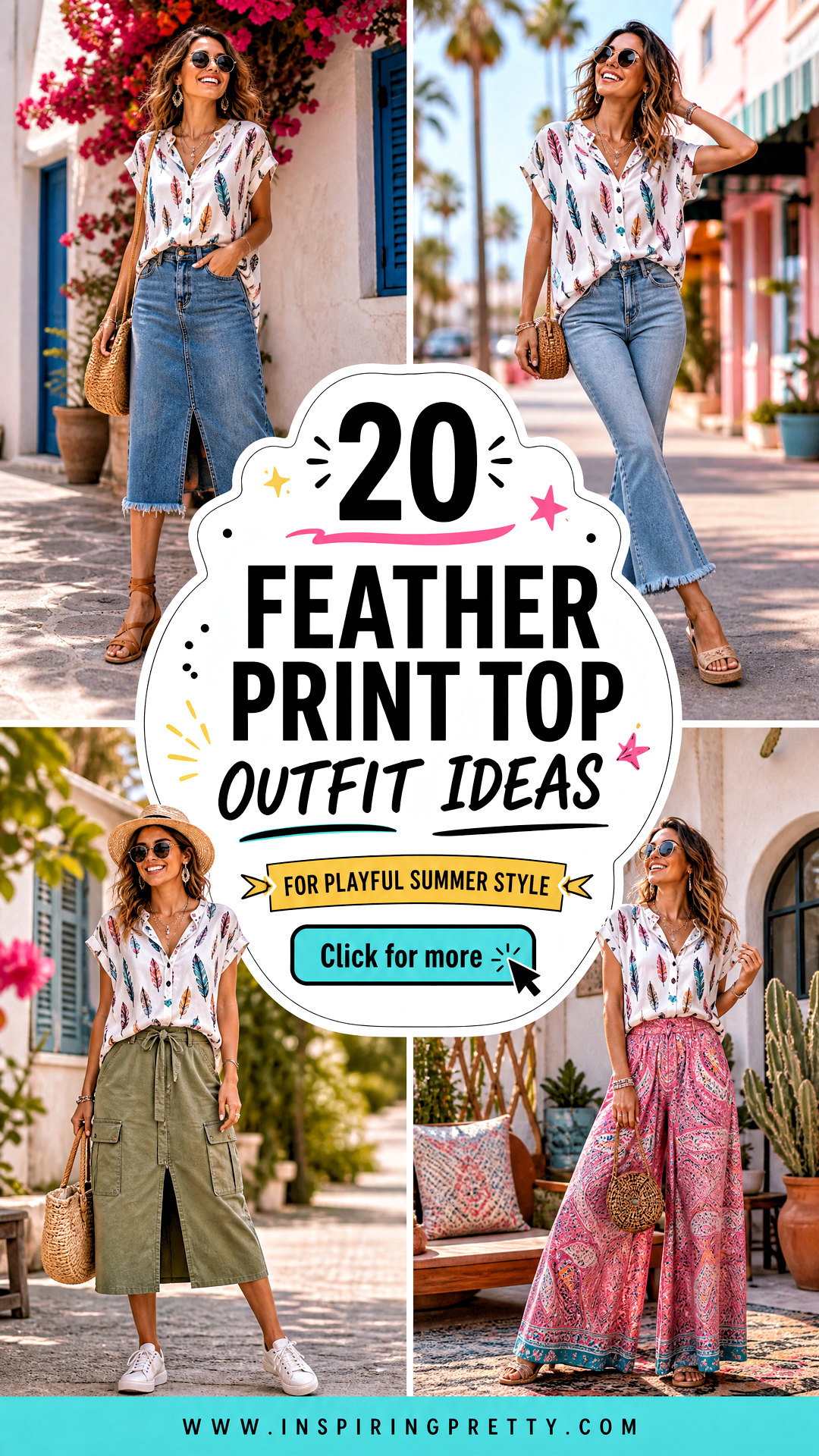 20 Feather Print Top Outfit Ideas for Playful Summer Style - 20 Feather Print Top Outfit Ideas for Playful Summer Style
