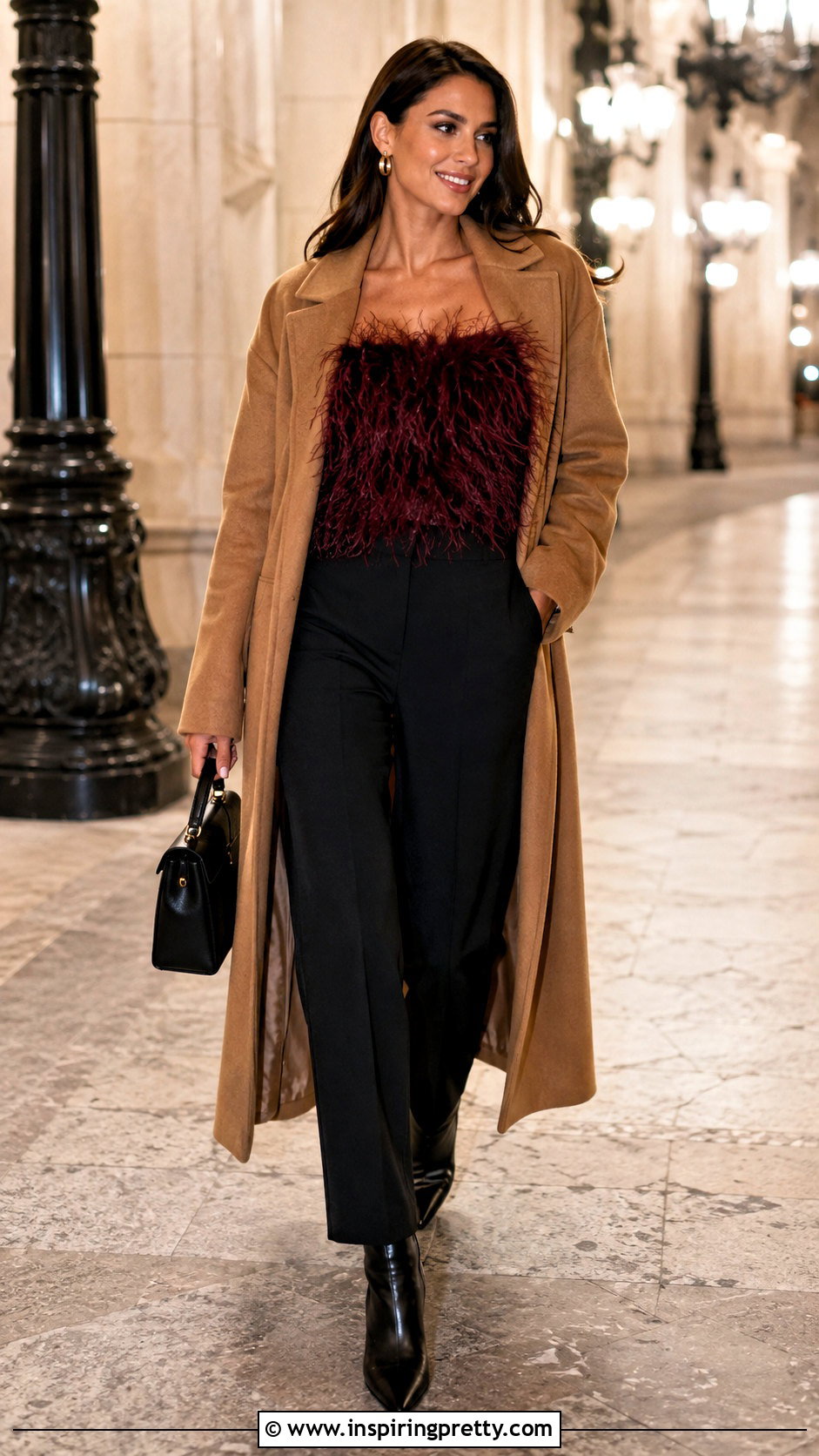 Feather Top With Long Coat - 50 feather top outfit ideas