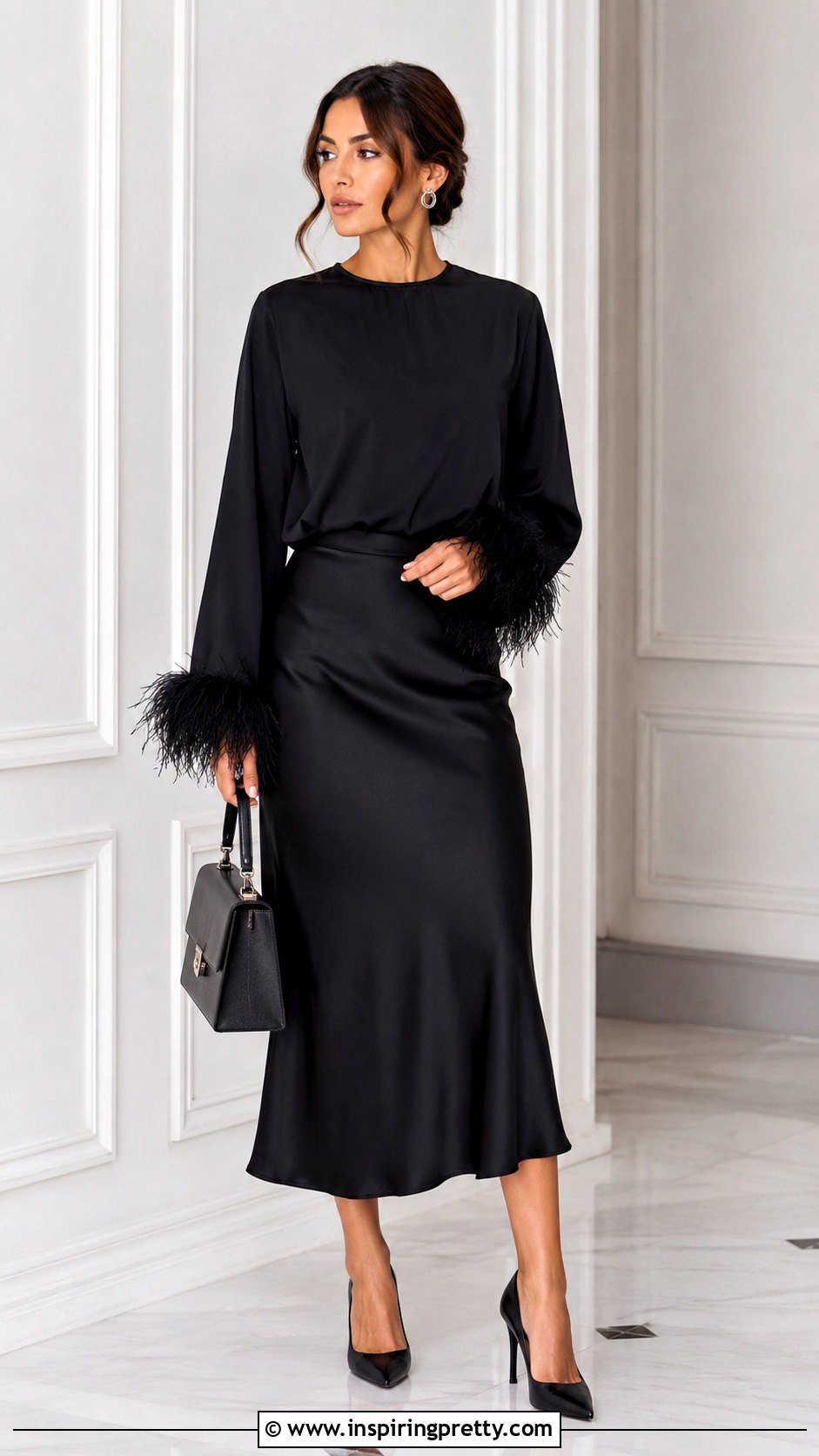 Feather Top With Monochrome Black Outfit - 50 feather top outfit ideas