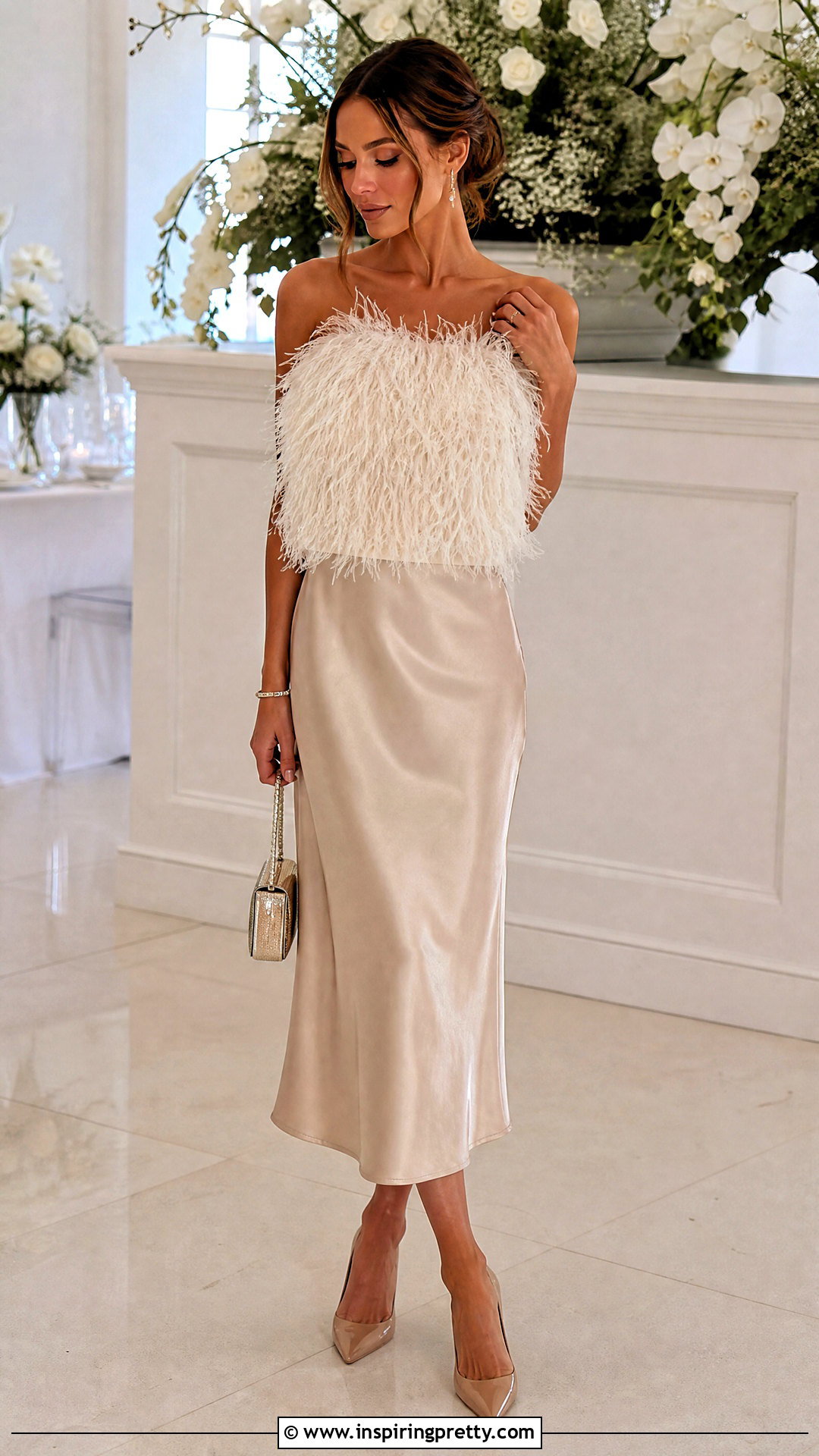 Feather Top With Satin Slip Skirt - 20 Feather Top Fashion ideas