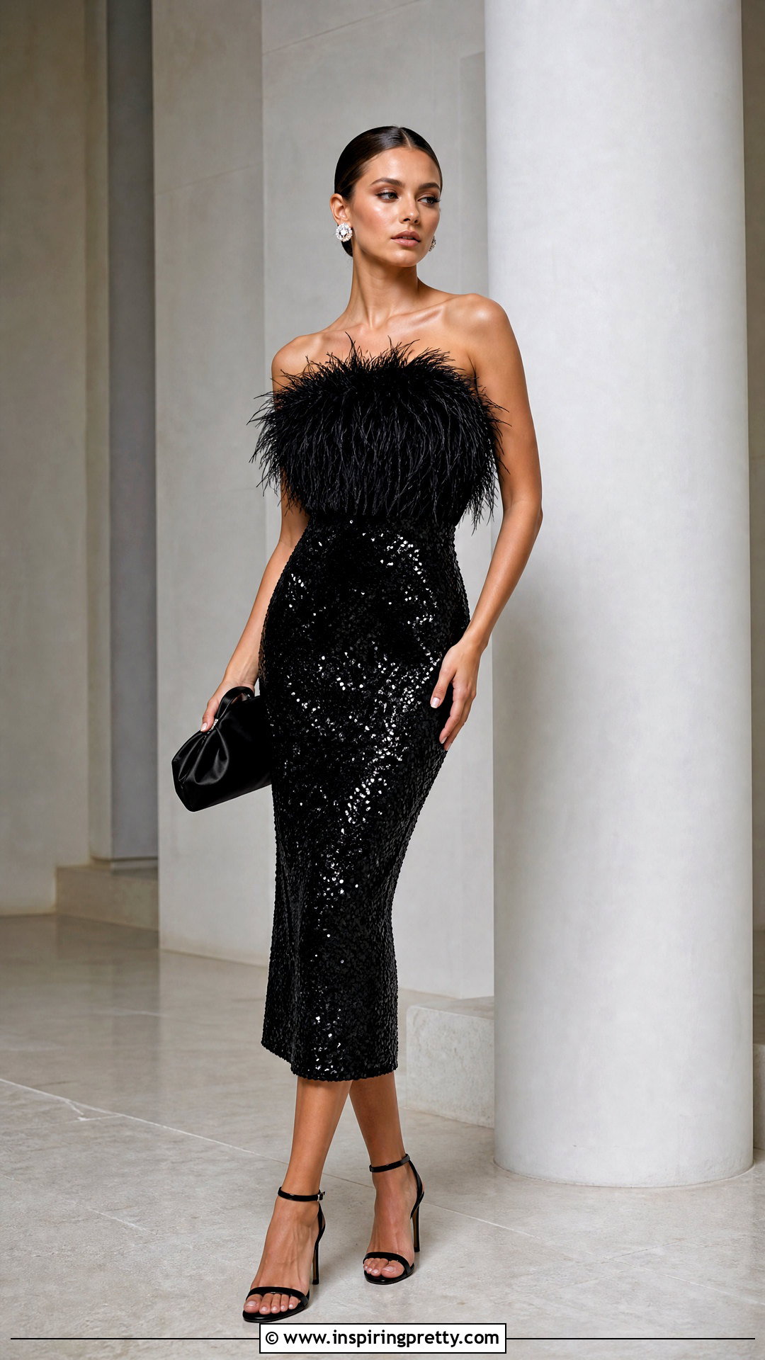 Feather Top With Sequin Midi Skirt - 20 Feather Top Fashion ideas