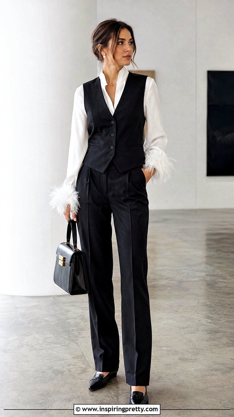 Feather Top With Vest And Trousers - 50 feather top outfit ideas