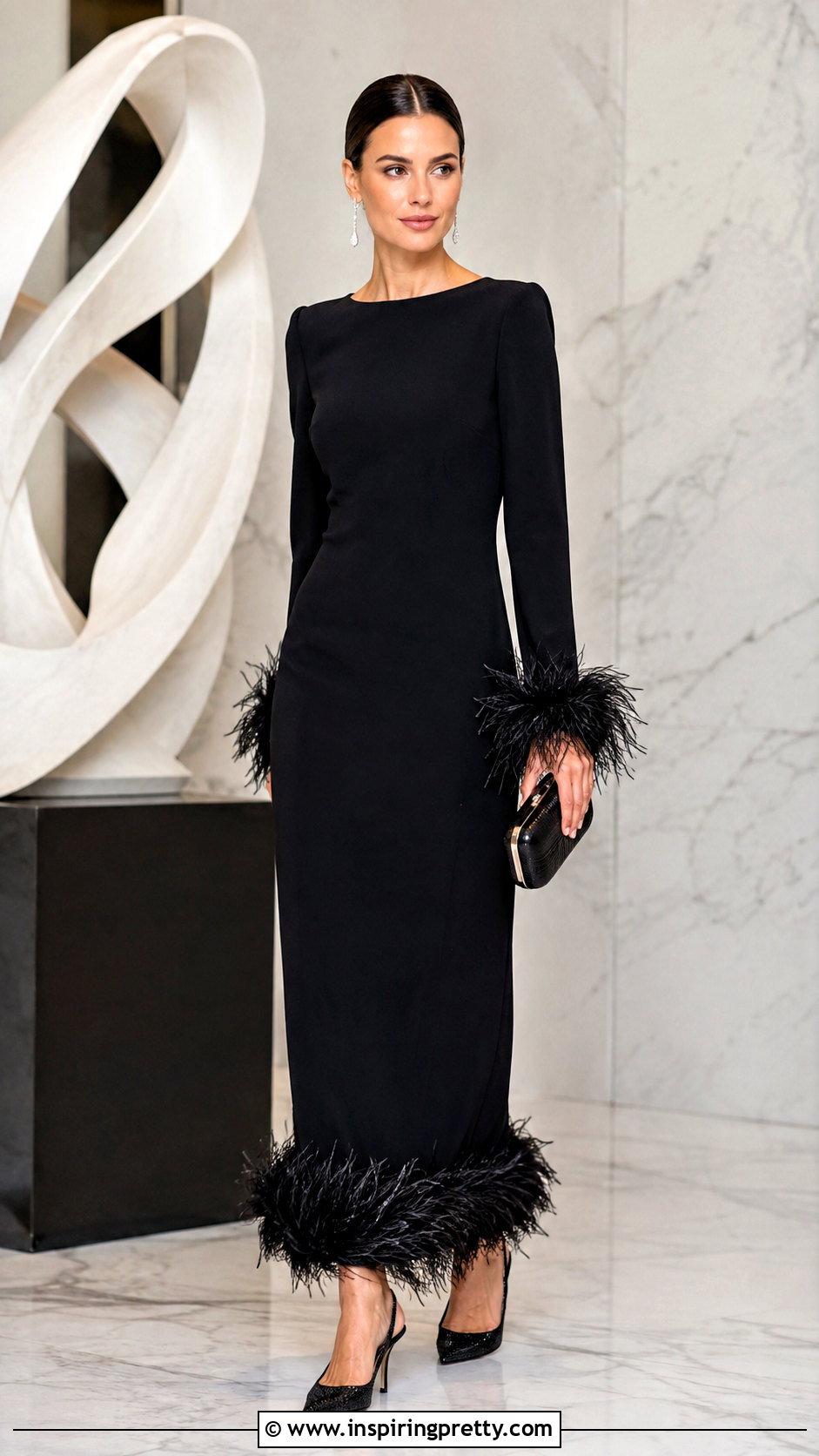 Feather Trim Couture Column Dress - 50 top couture ideas