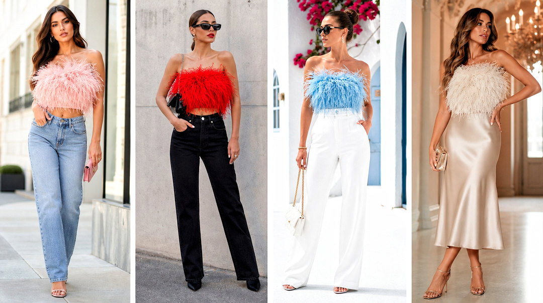 25 Feathery Top Outfit Ideas for Chic Glamorous Party Looks