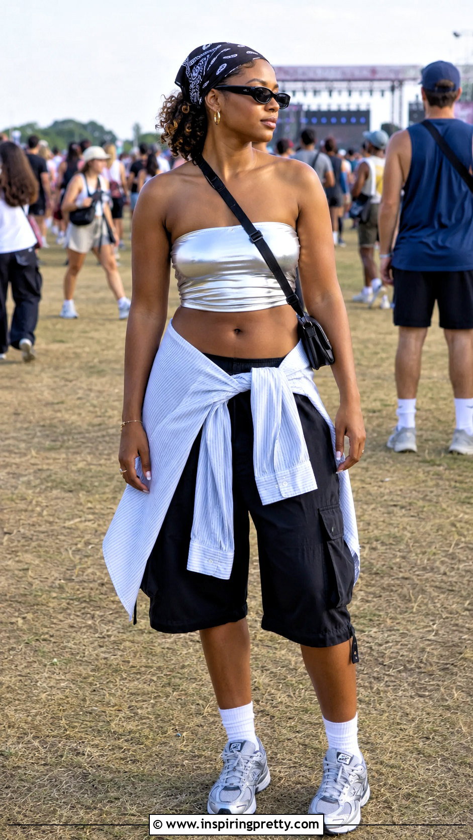 Festival Tube Top Outfit With Cargo Shorts - 50 tube top outfit black women