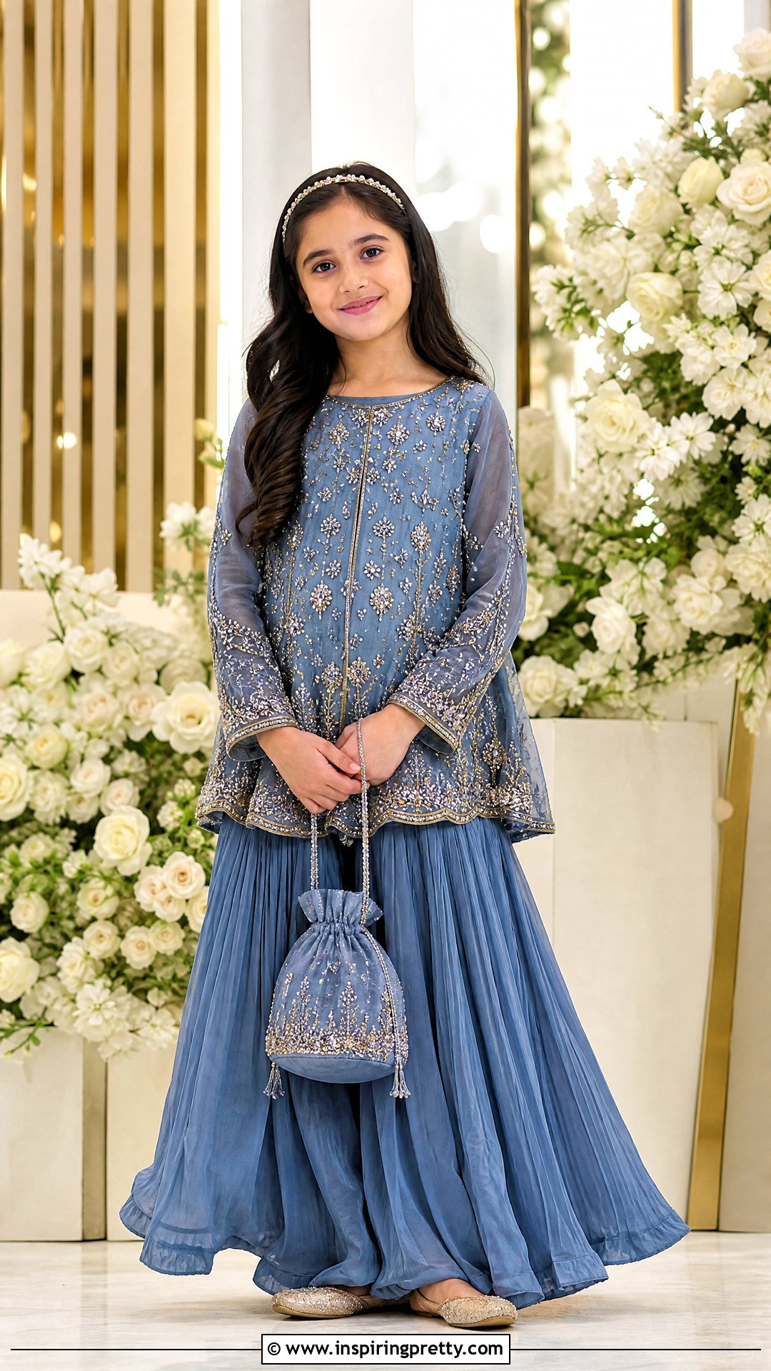 Festive Embellished Top With Full Skirt - 50 girls top designs
