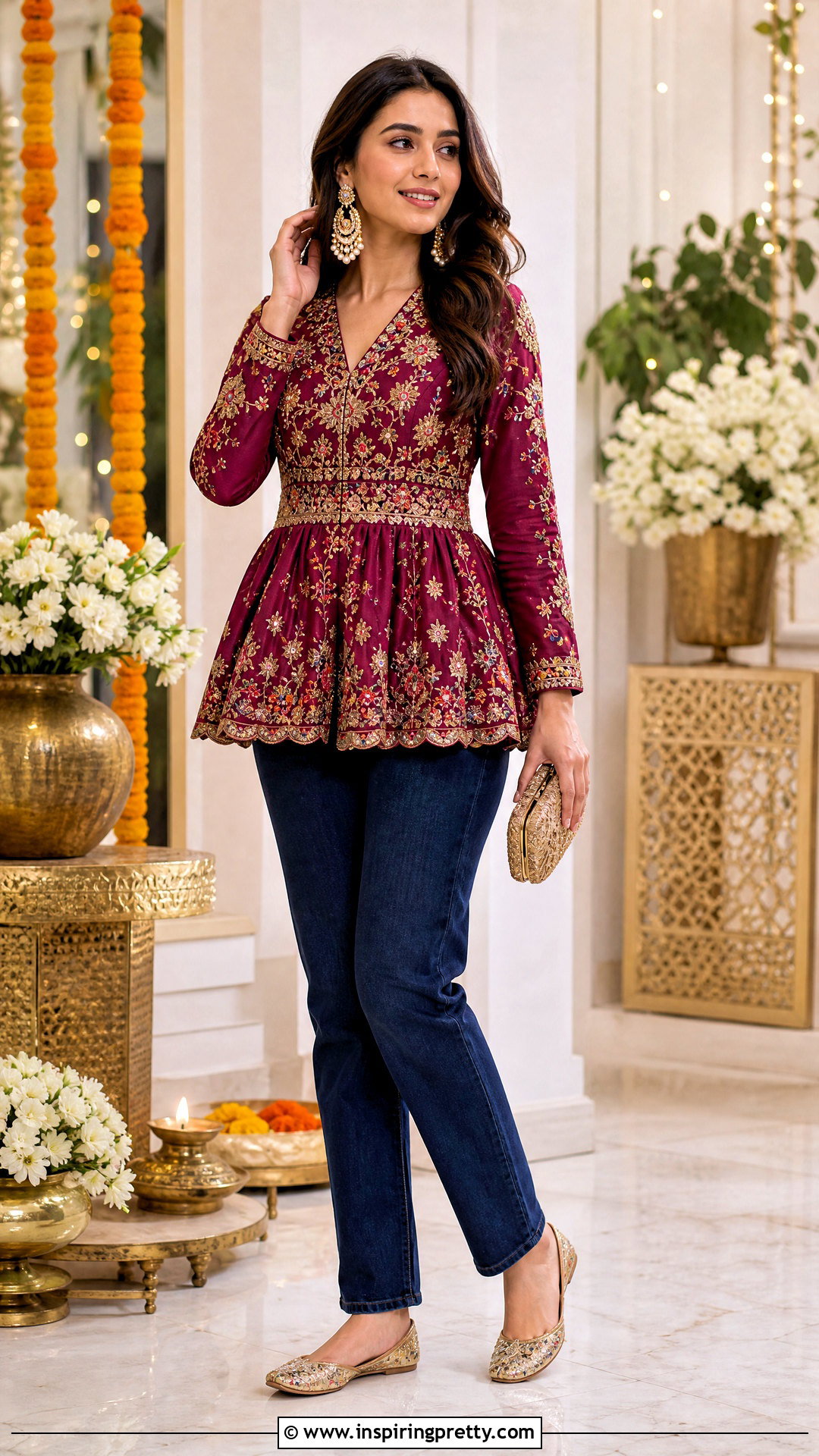 Festive Indian Top With Dark Jeans - 50 jeans tops indian style for women